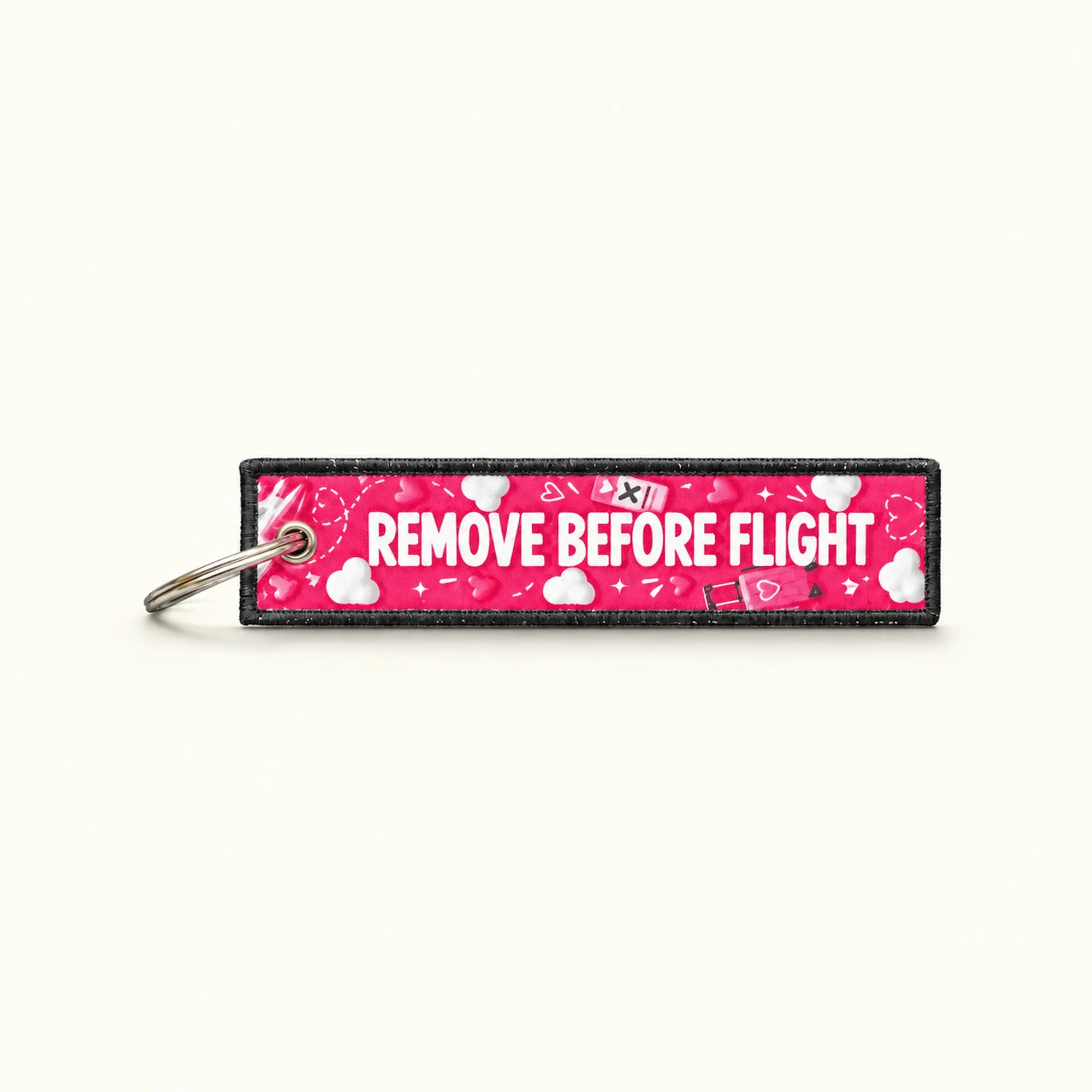 Pink Remove Before Flight Fabric Key Fob