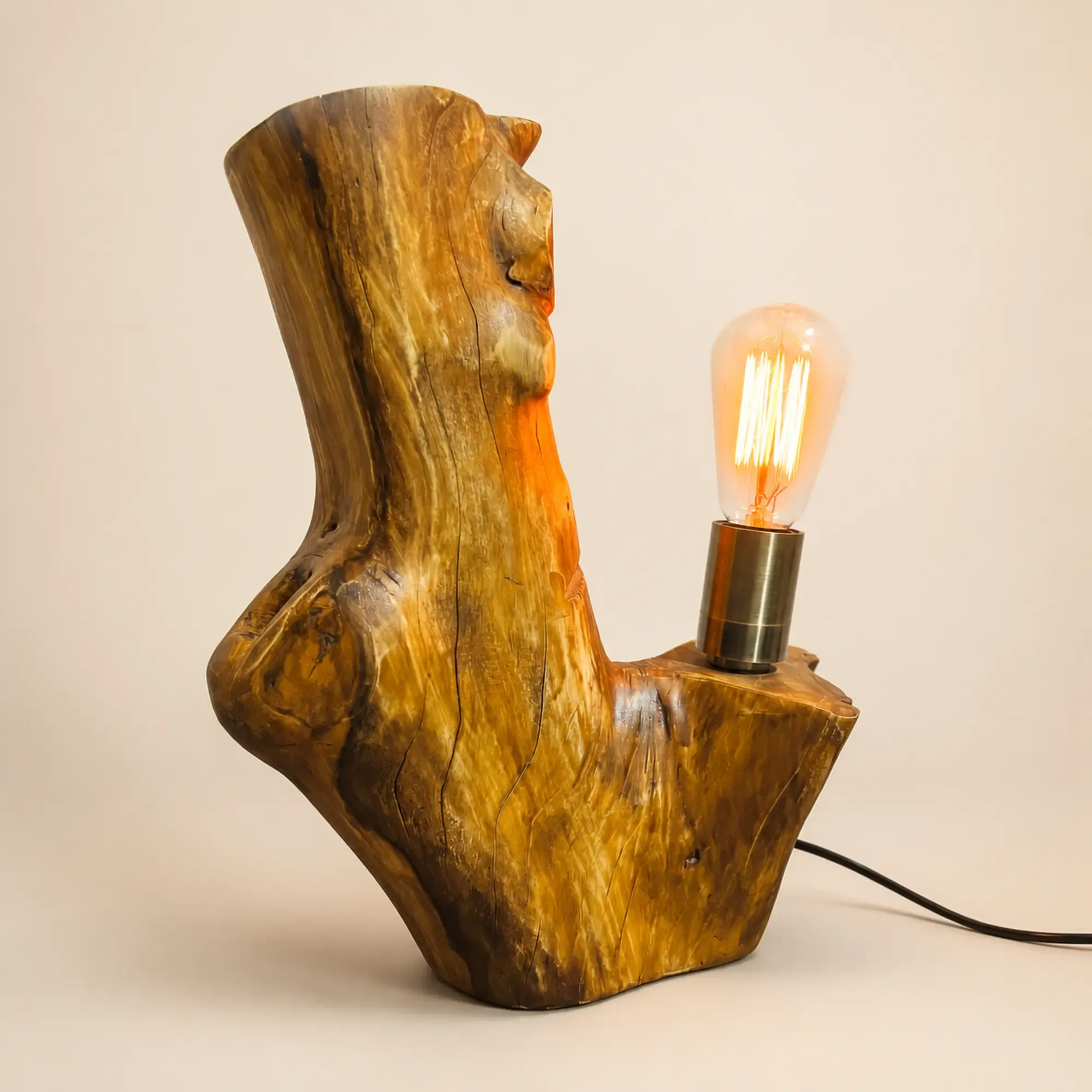 Handmade Solid Wood Edison Table Lamp – Bronze Honey Glow Design