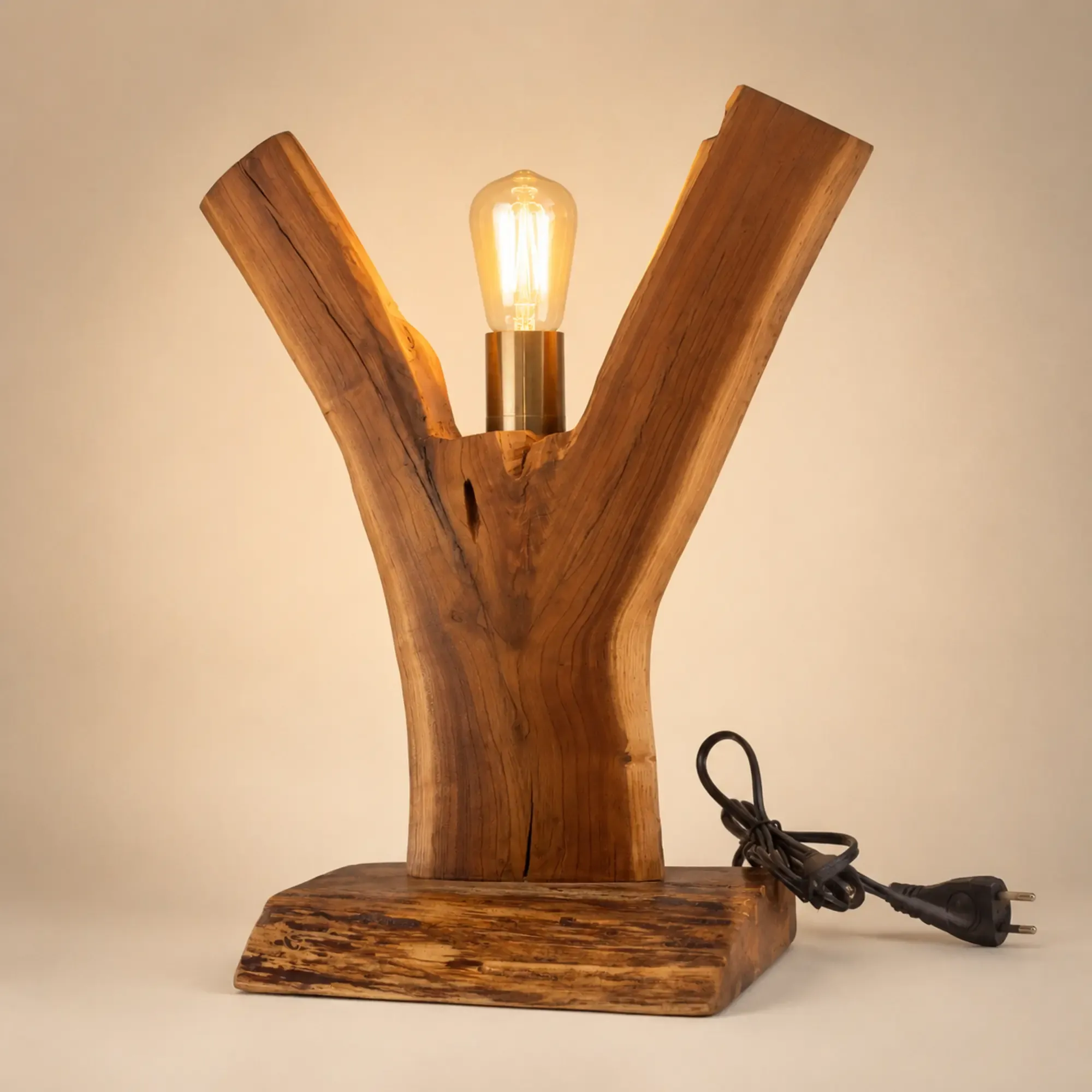 Handmade Y-Branch Double Table Lamp – Nature's Twin Design
