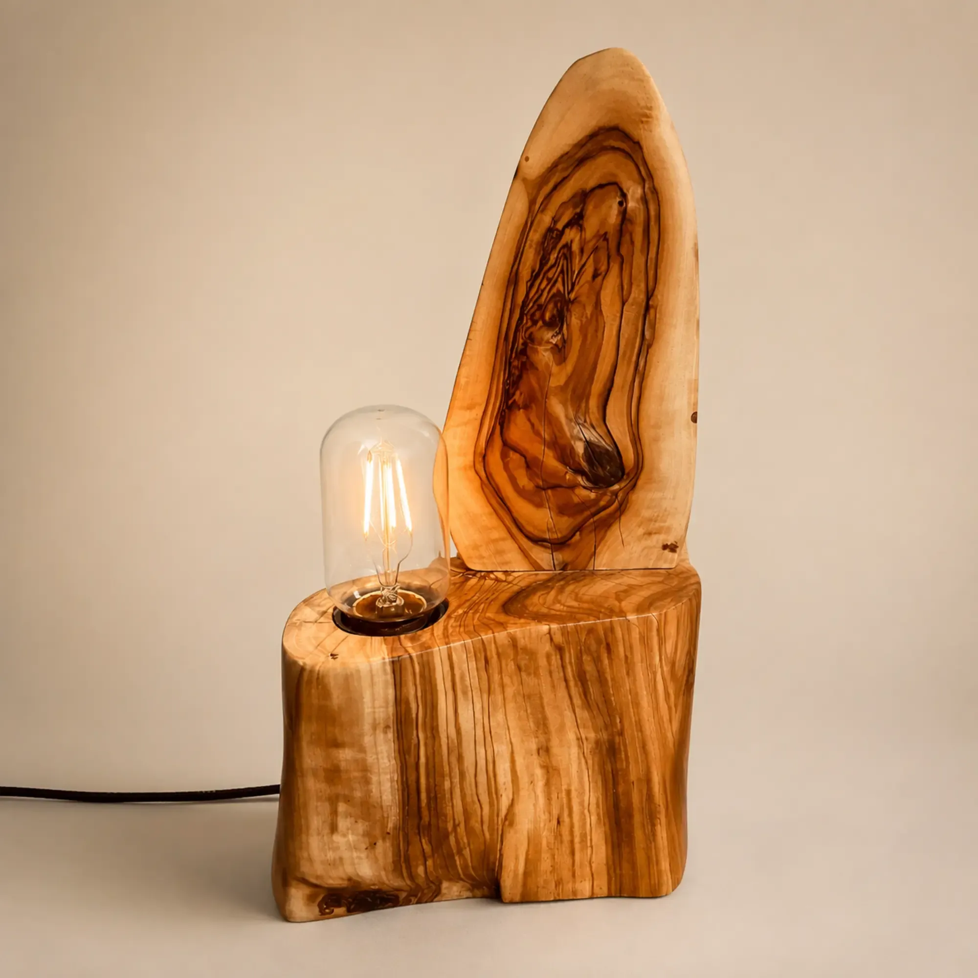 Handmade Sculptural Wood Table Lamp – Golden Trace Design