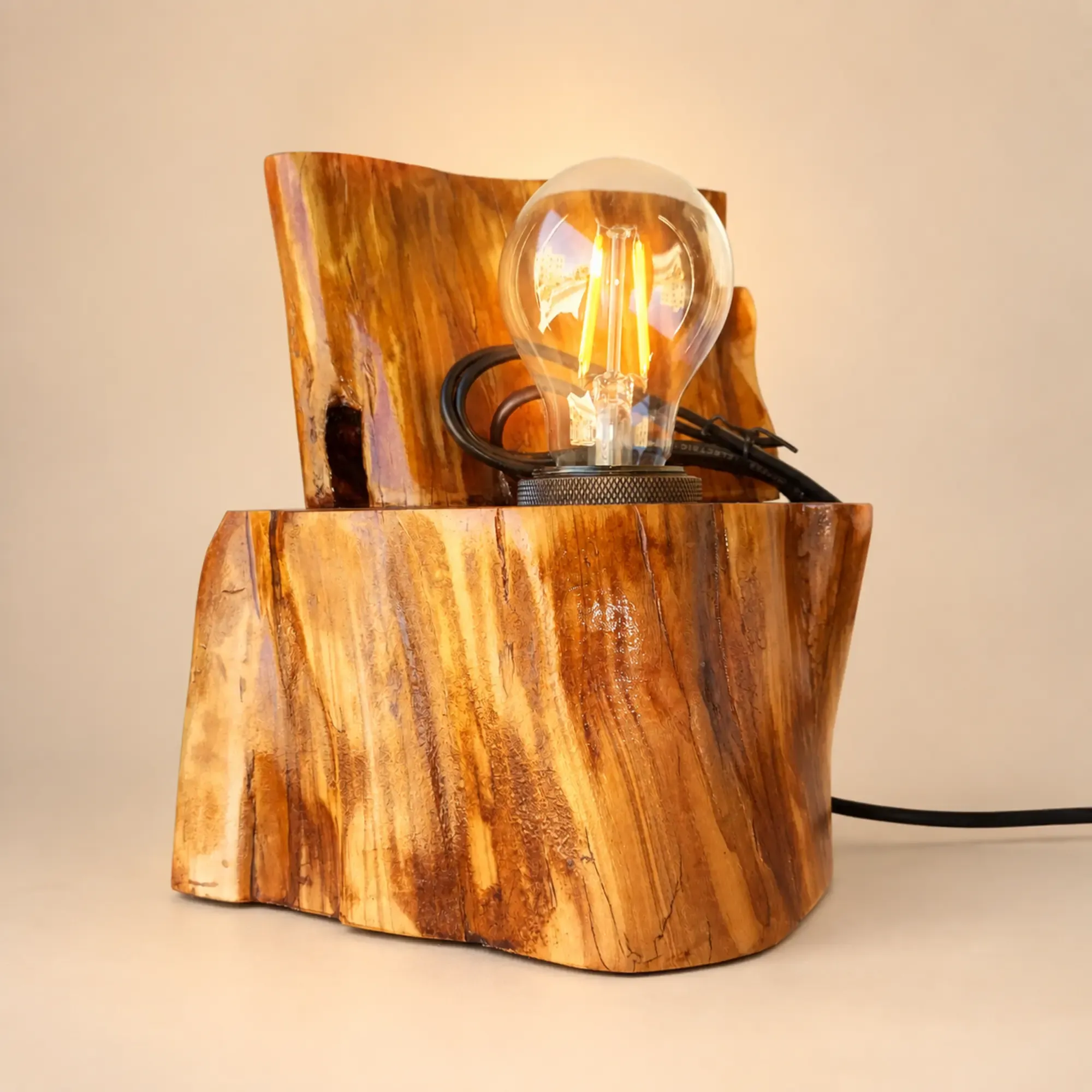 Handmade Olive Wood Statement Table Lamp – Wood Aroma Design