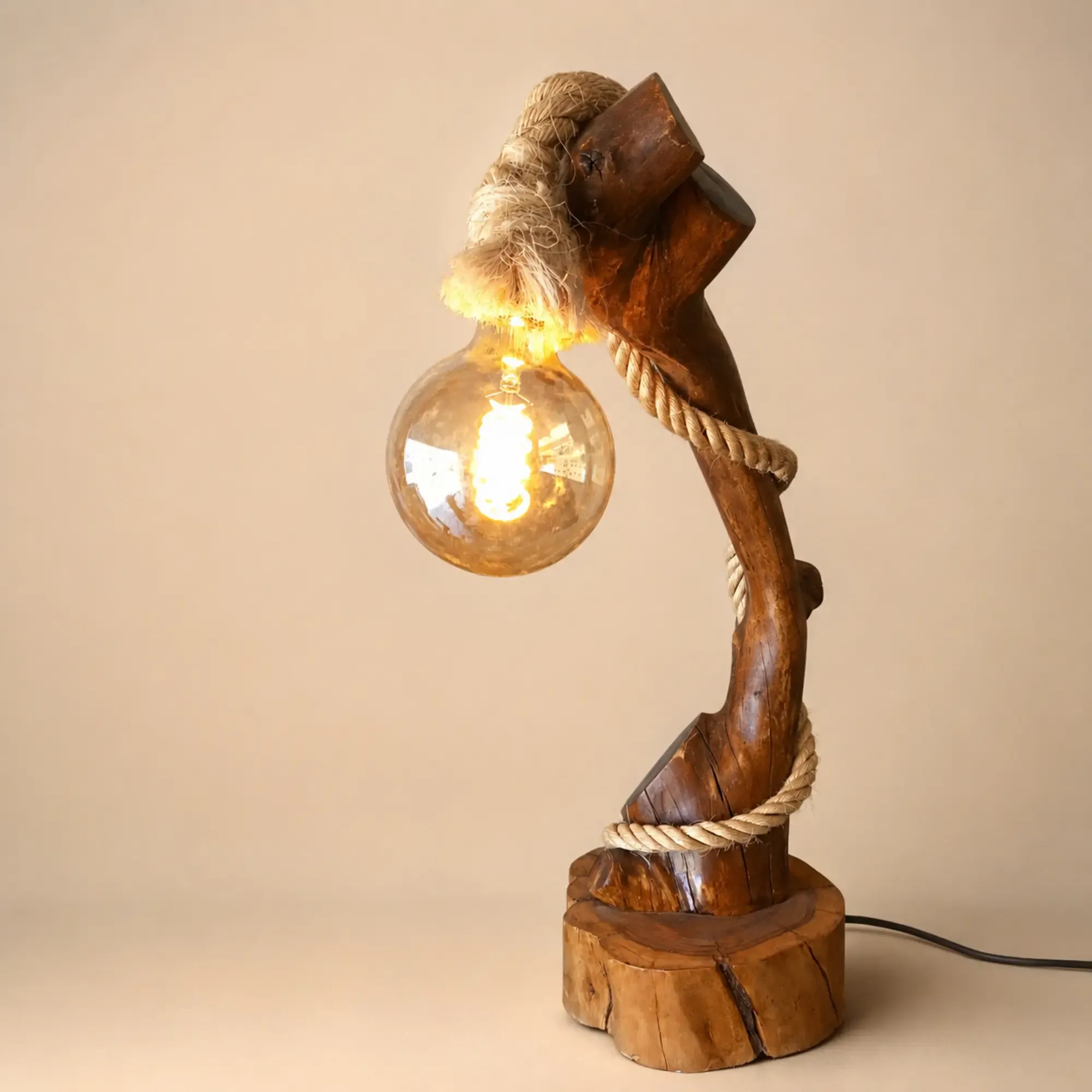 Handmade Curved Branch Edison Table Lamp – Athar Al-Sarmad Design