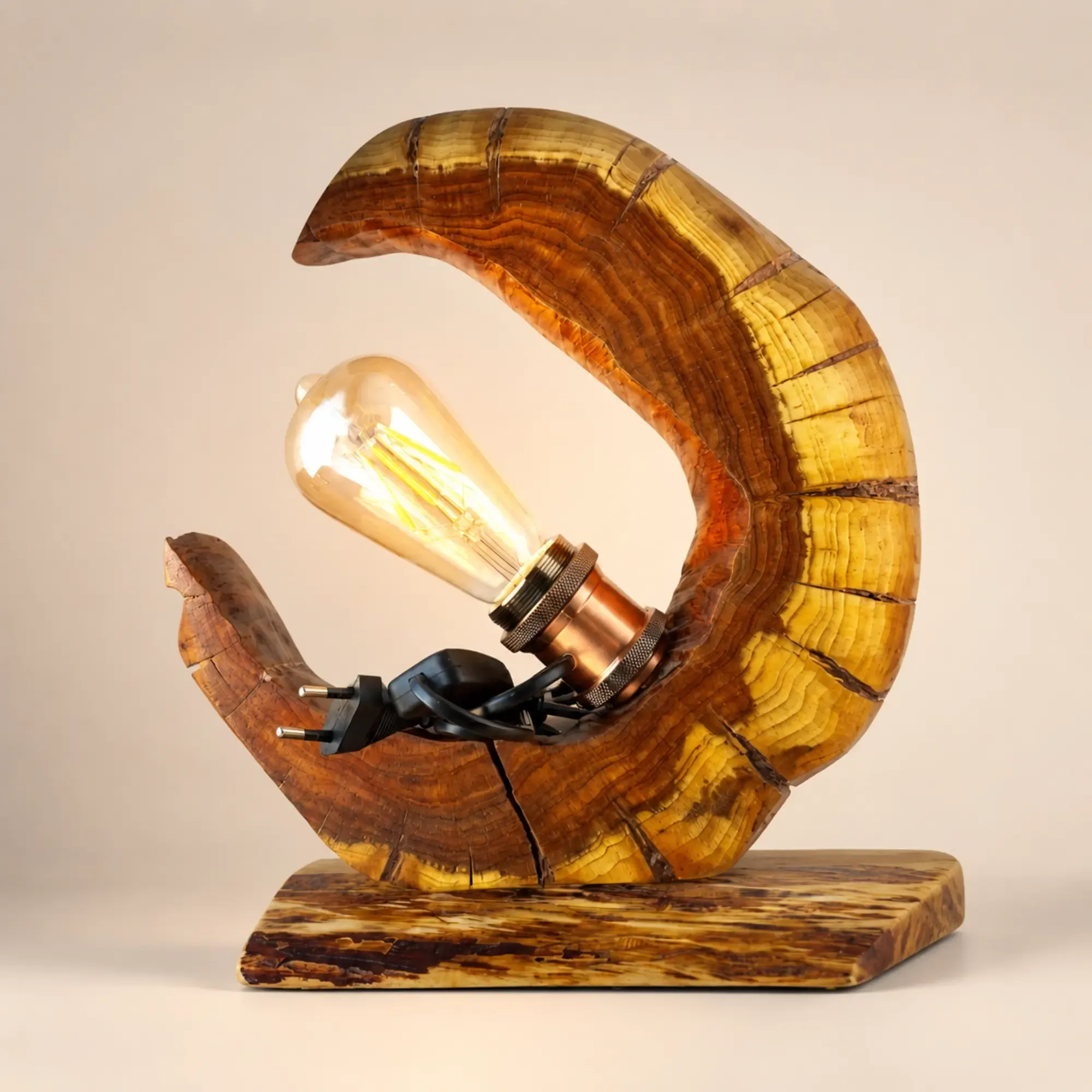 Handmade Carved Arch Wood Table Lamp – Wood Song Design with Warm Light