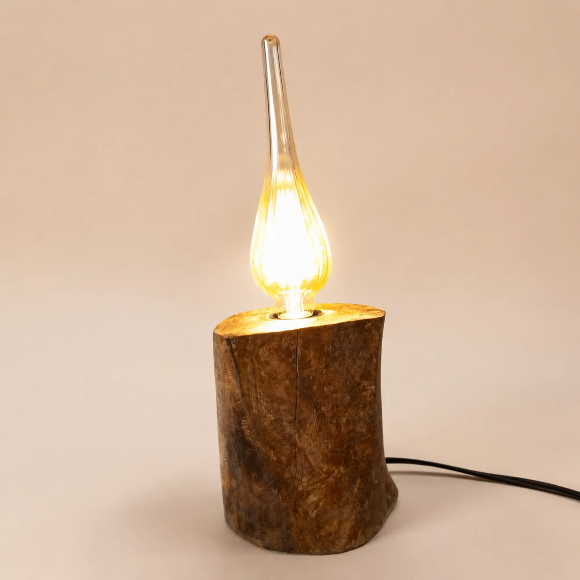 Handmade Natural Trunk Candle-Style Lamp – Wood Candle Design