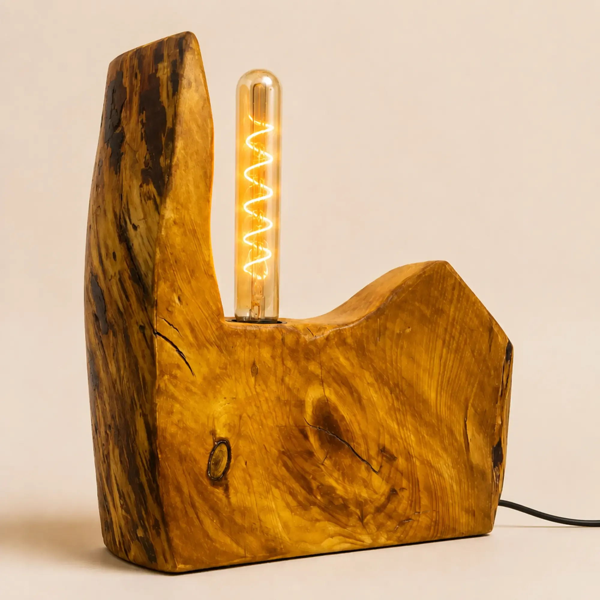 Handmade Modern Sculptural Wood Table Lamp – Nuvora Horizon Design