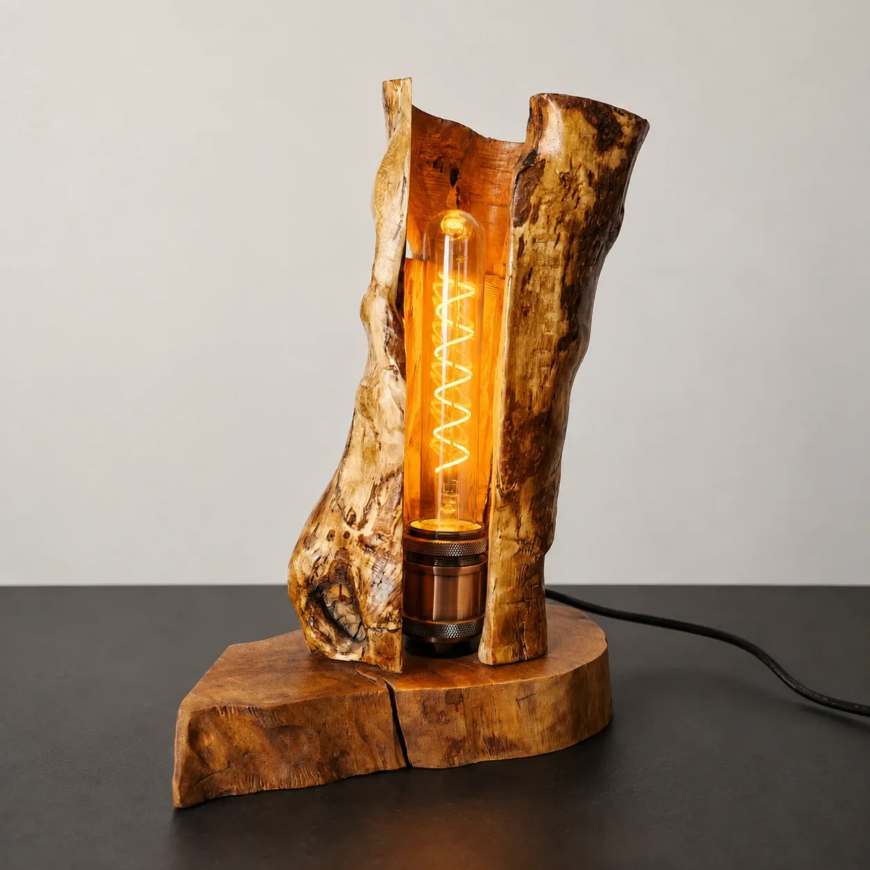 Handmade Hollow Trunk Table Lamp – Organic Aura Design with Warm Light