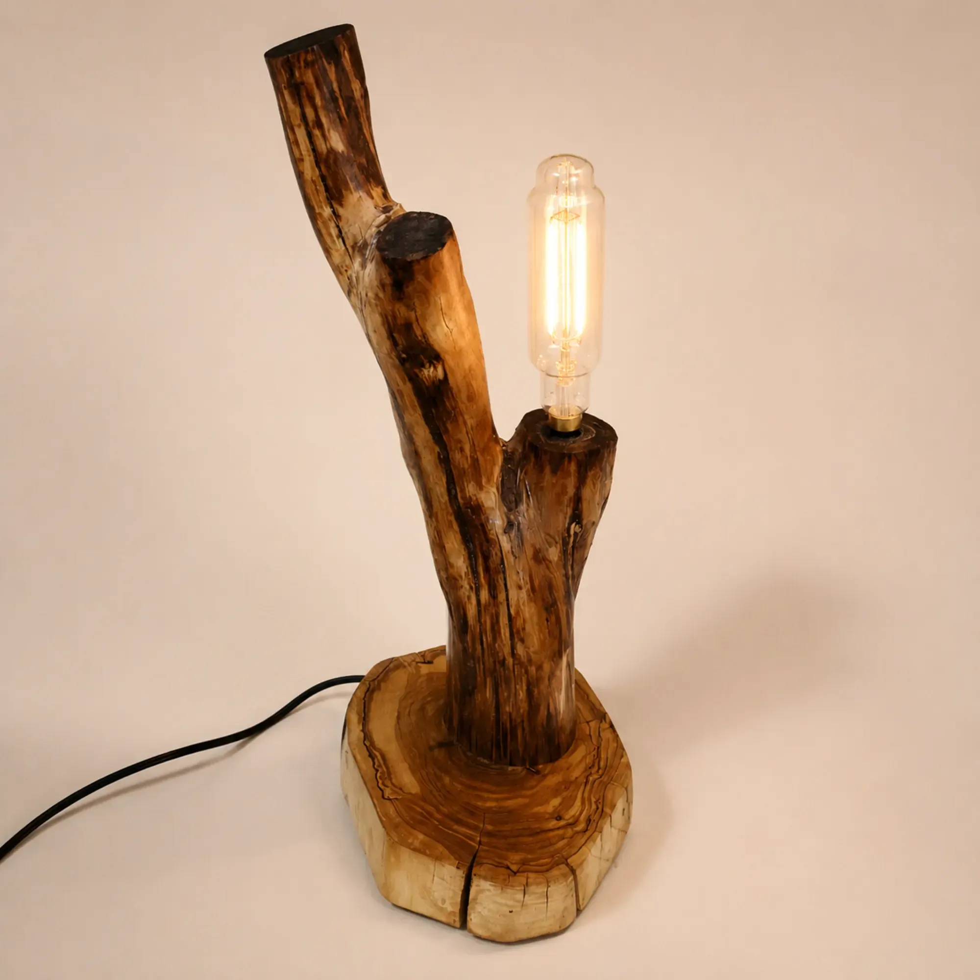 Handmade Raw Branch Table Lamp – Forest Essence Design with Warm Light