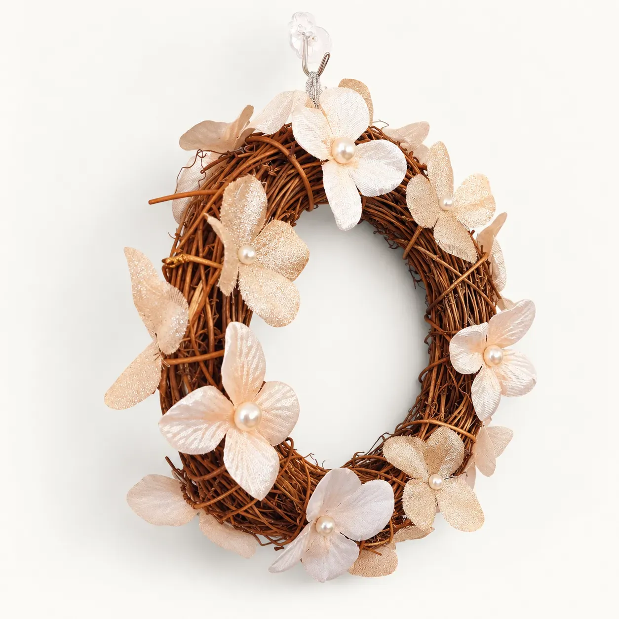 Pearl White Floral Natural Twig Wreath