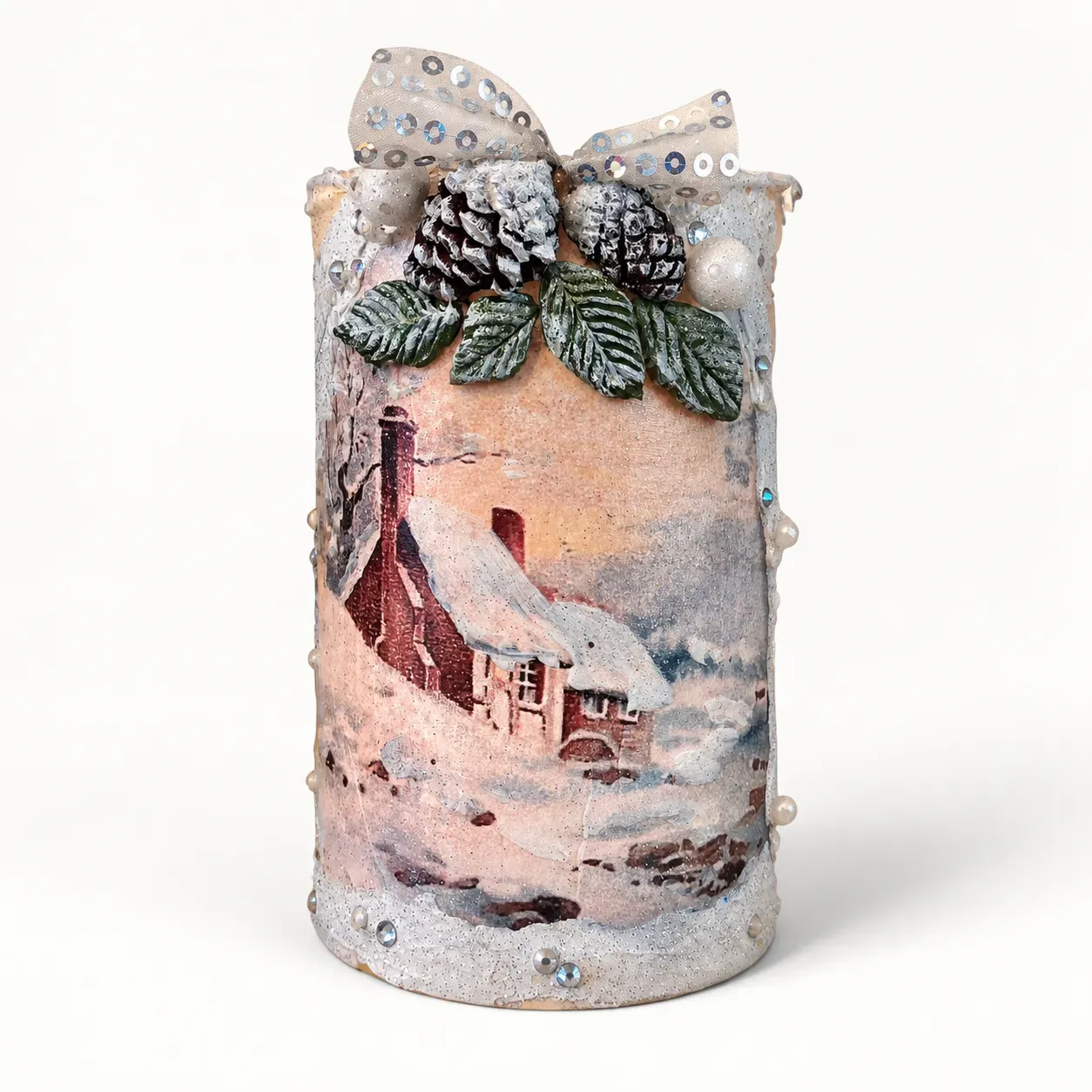 Snowy Winter Scene Decorative Candle Holder