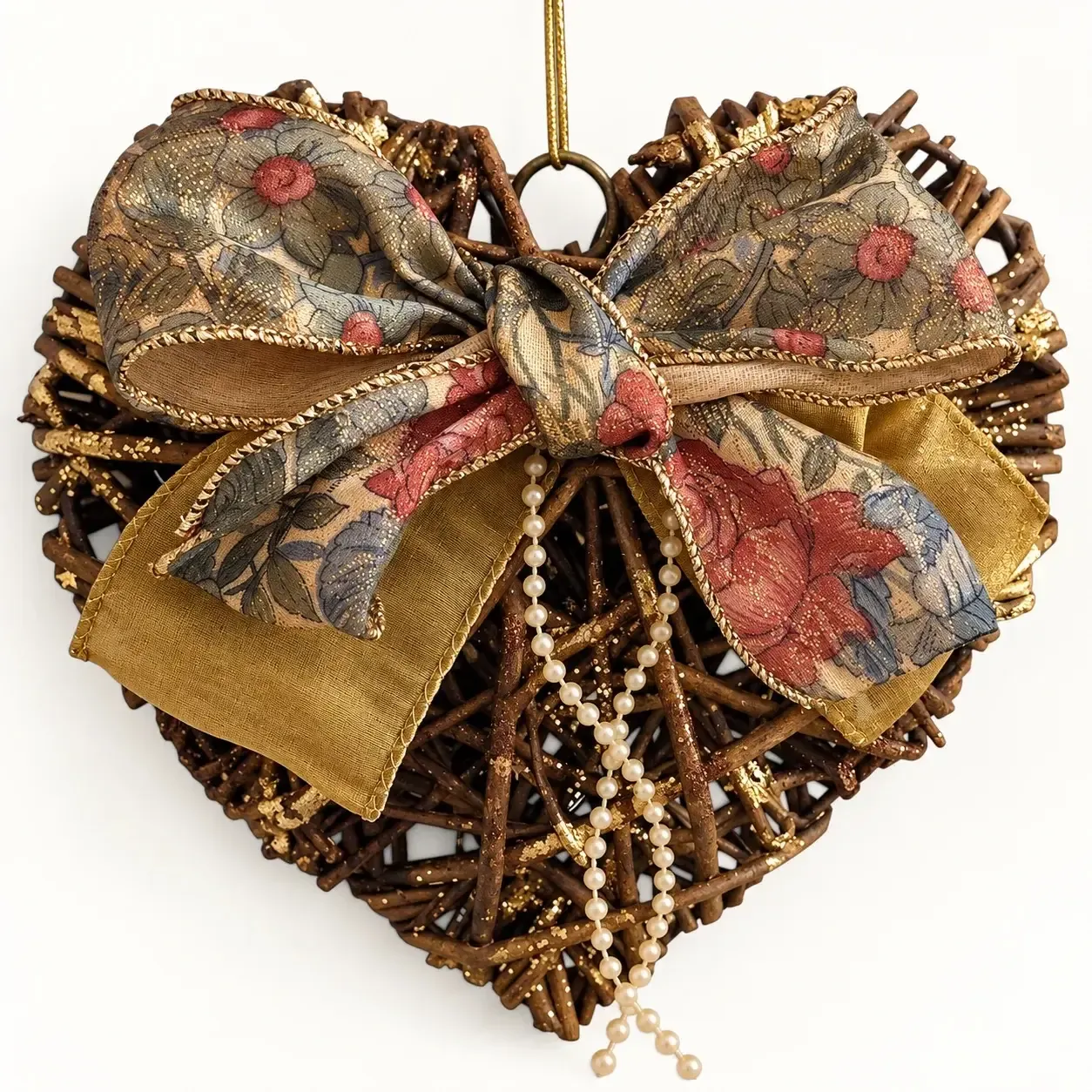 Handmade Straw Heart Wall Hanging with Floral Bow