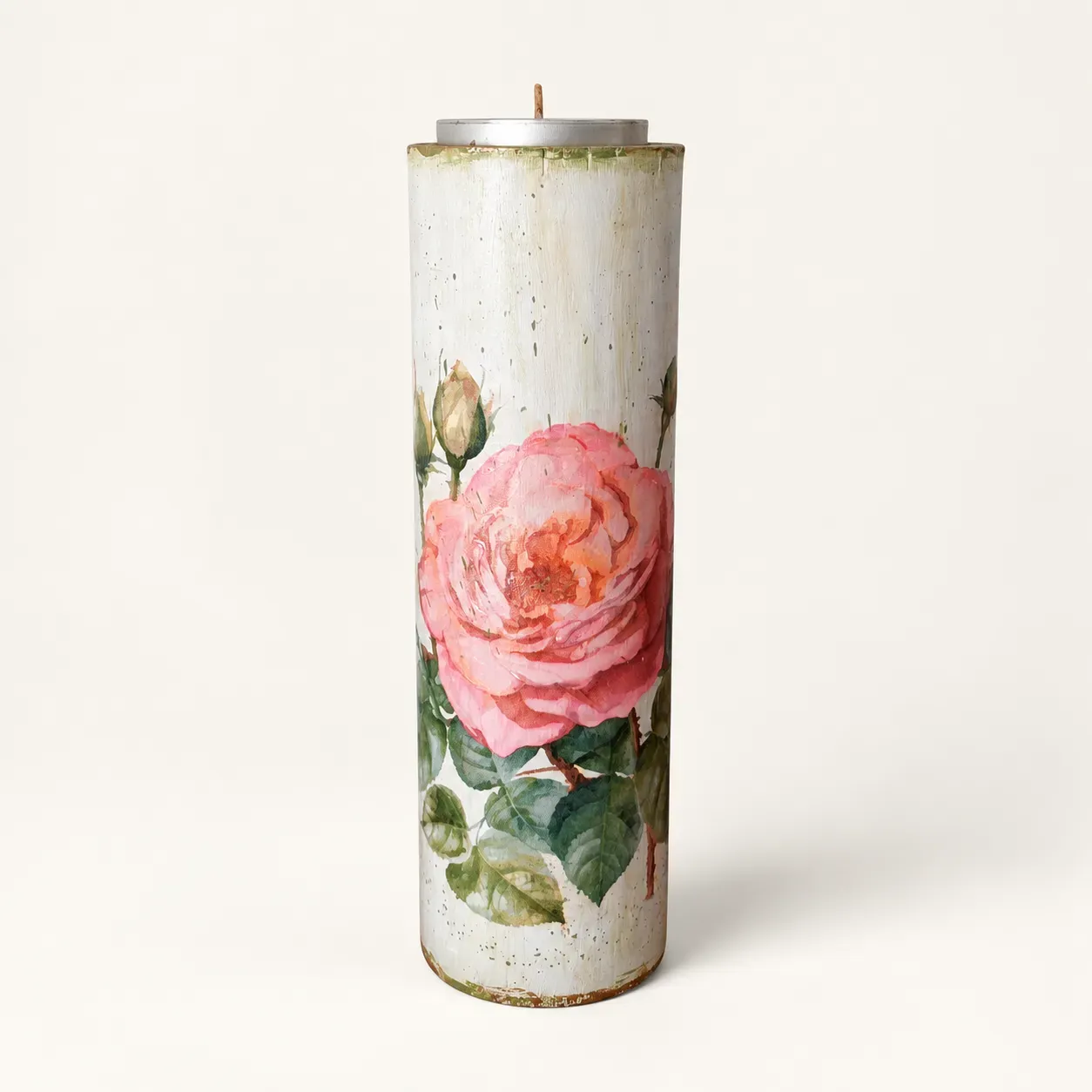 Shabby Chic Floral Wooden Candle Holder