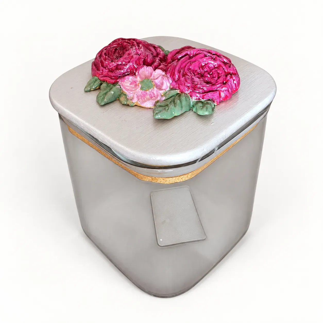 Hand-Decorated Sugar Jar with Fuchsia Clay Roses