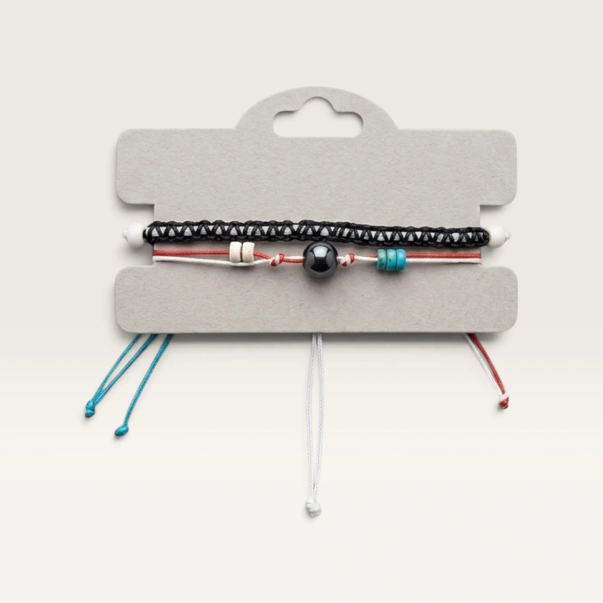 Black Braided Bracelet Set with Blue and Red Beads