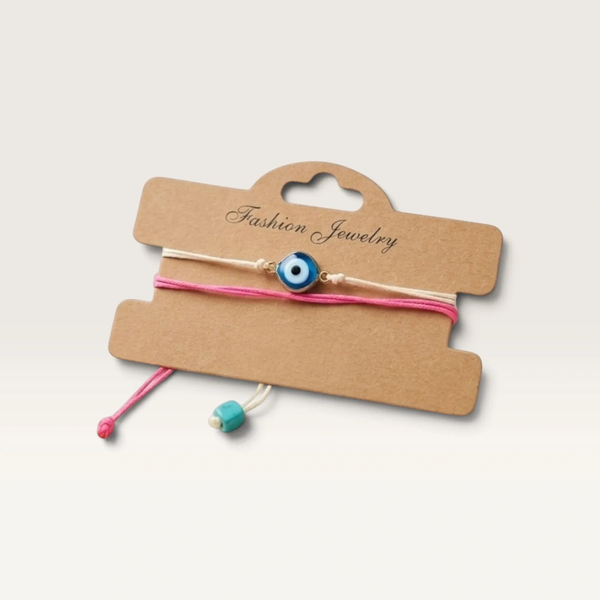Pink Cord Bracelet Set with Blue Evil Eye Bead for Everyday Wear