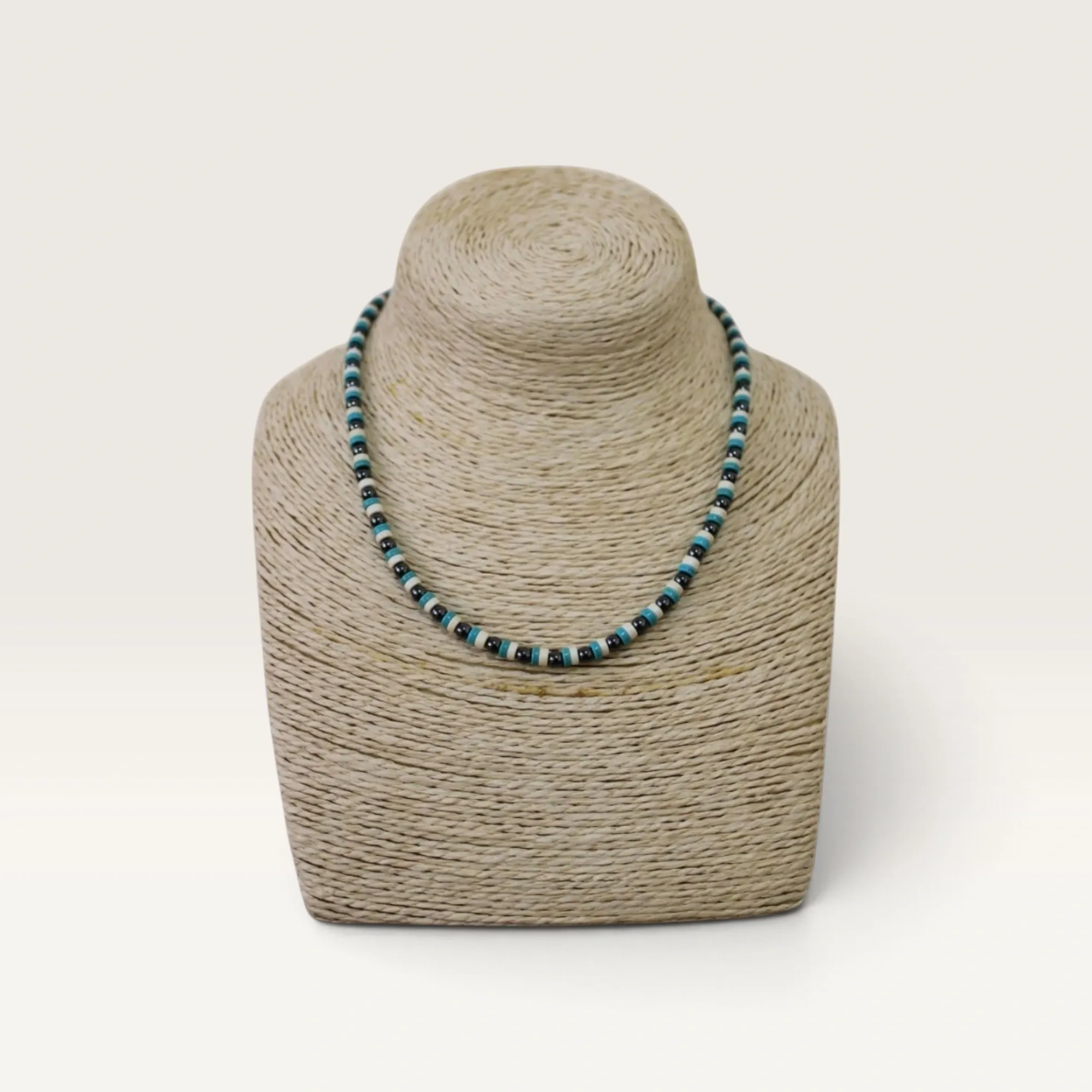 Turquoise Grey and Black Beaded Handmade Necklace