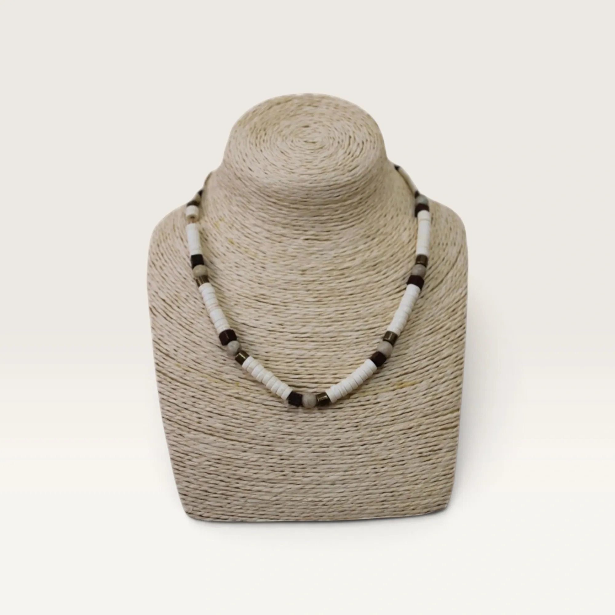 Black White and Brown Beaded Handmade Necklace with Adjustable Fit