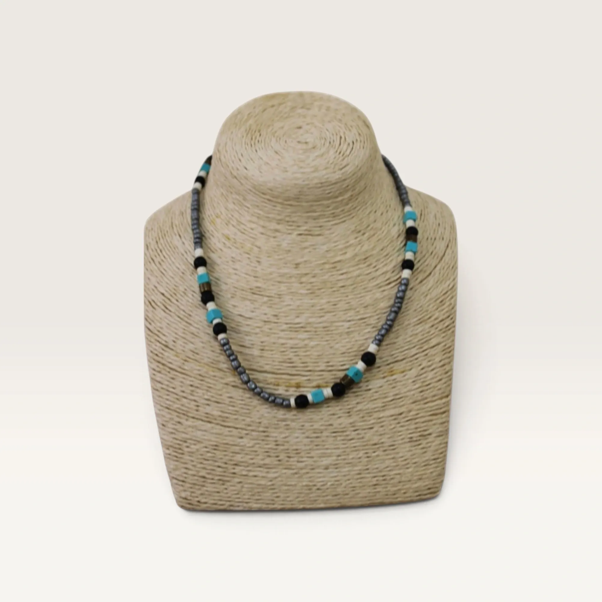 Turquoise and Charcoal Beaded Handmade Necklace for Everyday Wear