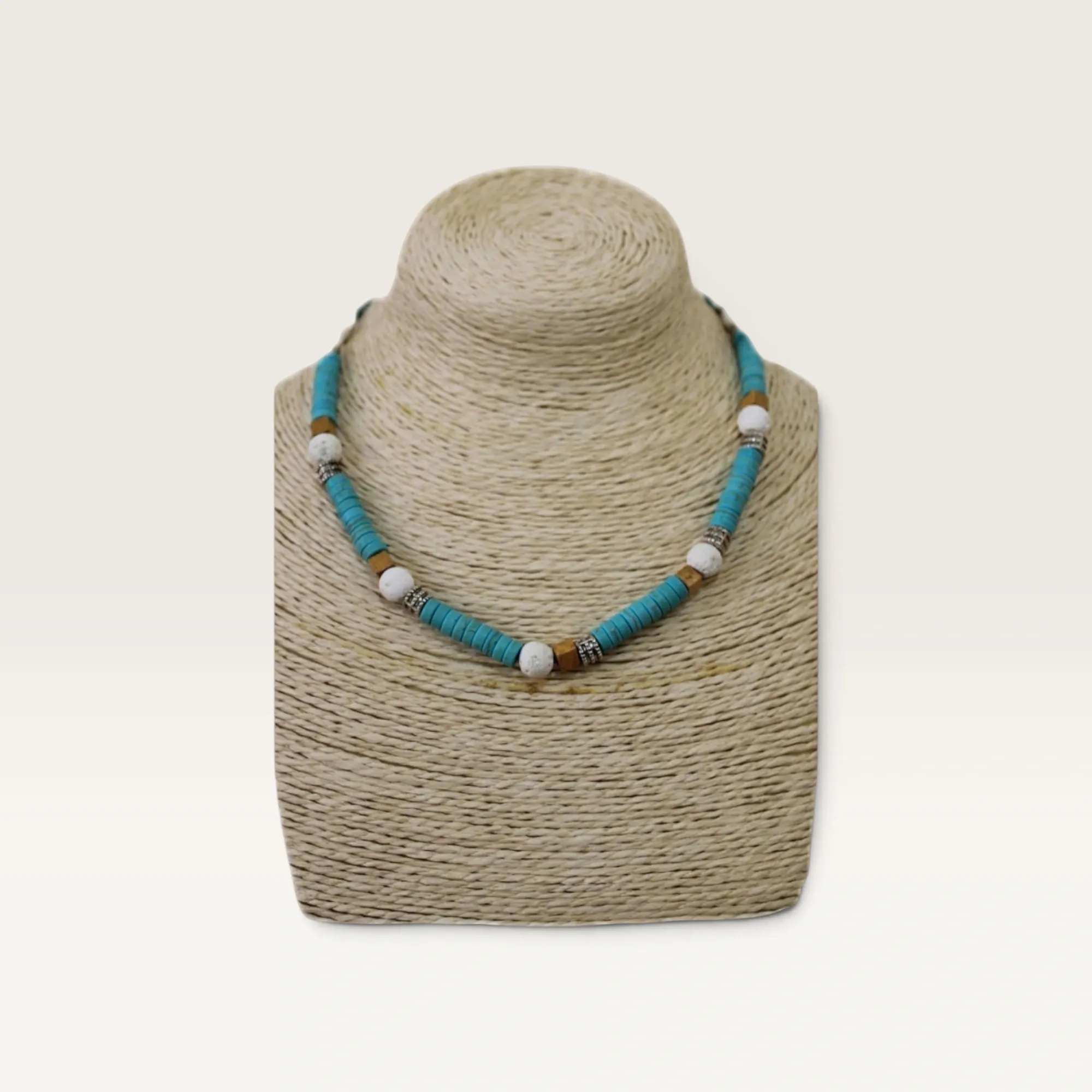 Turquoise Brown and White Beaded Handmade Necklace