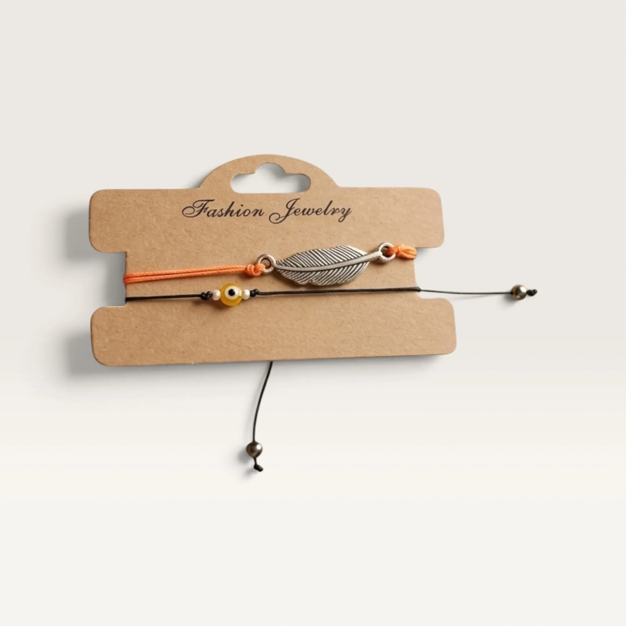 Orange and Black Cord Bracelet Set with Bead Details