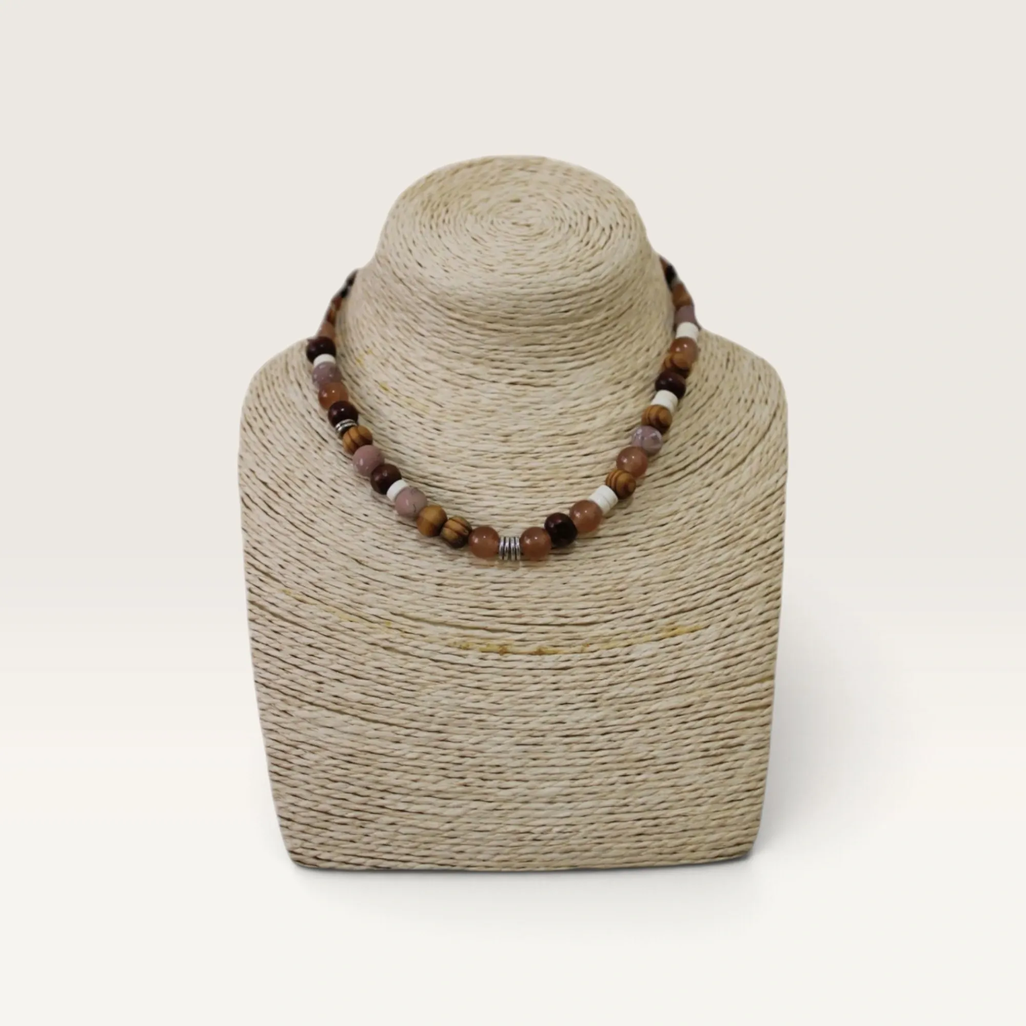Brown and Burgundy Beaded Handmade Necklace with Adjustable Fit