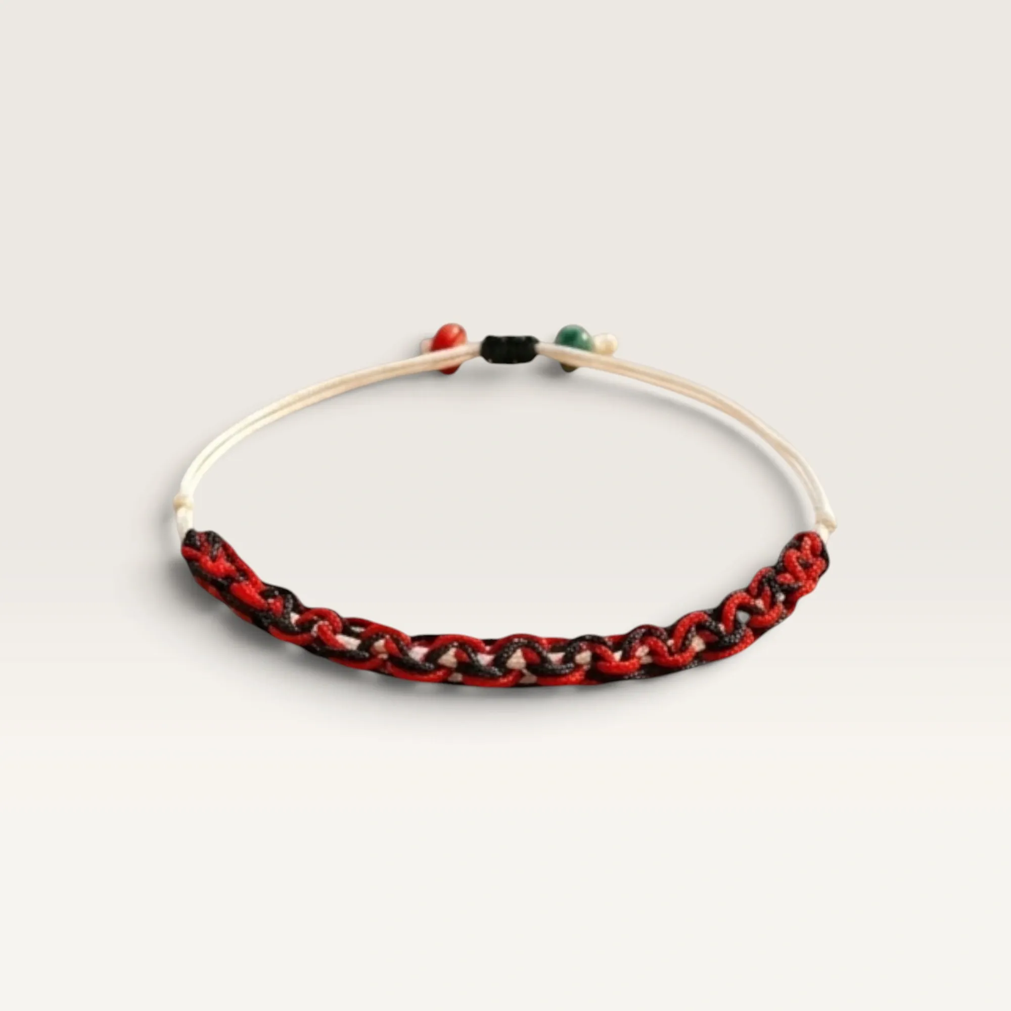 Red and Black Braided Cord Bracelet with Beads with Adjustable Fit