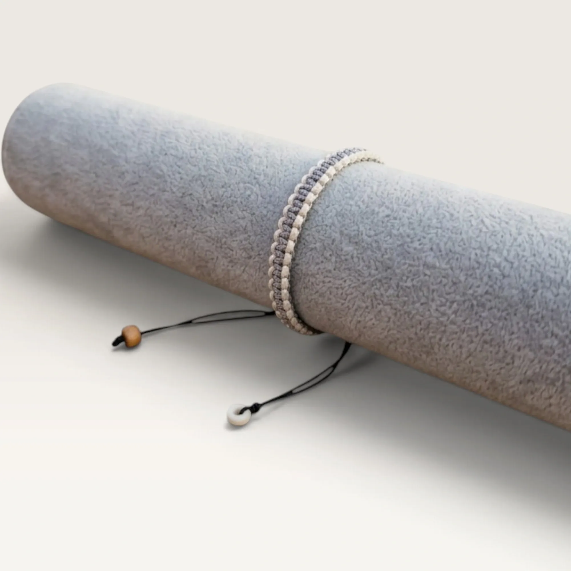 Grey and White Braided Cord Bracelet with Beads for Everyday Wear