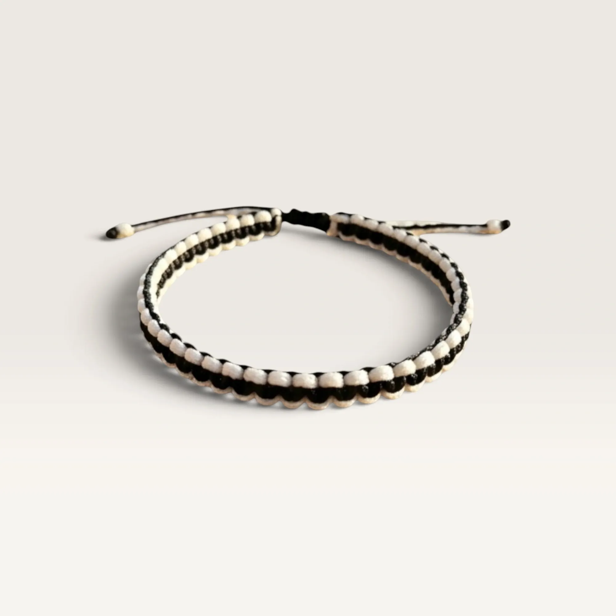 Black and White Braided Cord Bracelet with Beads