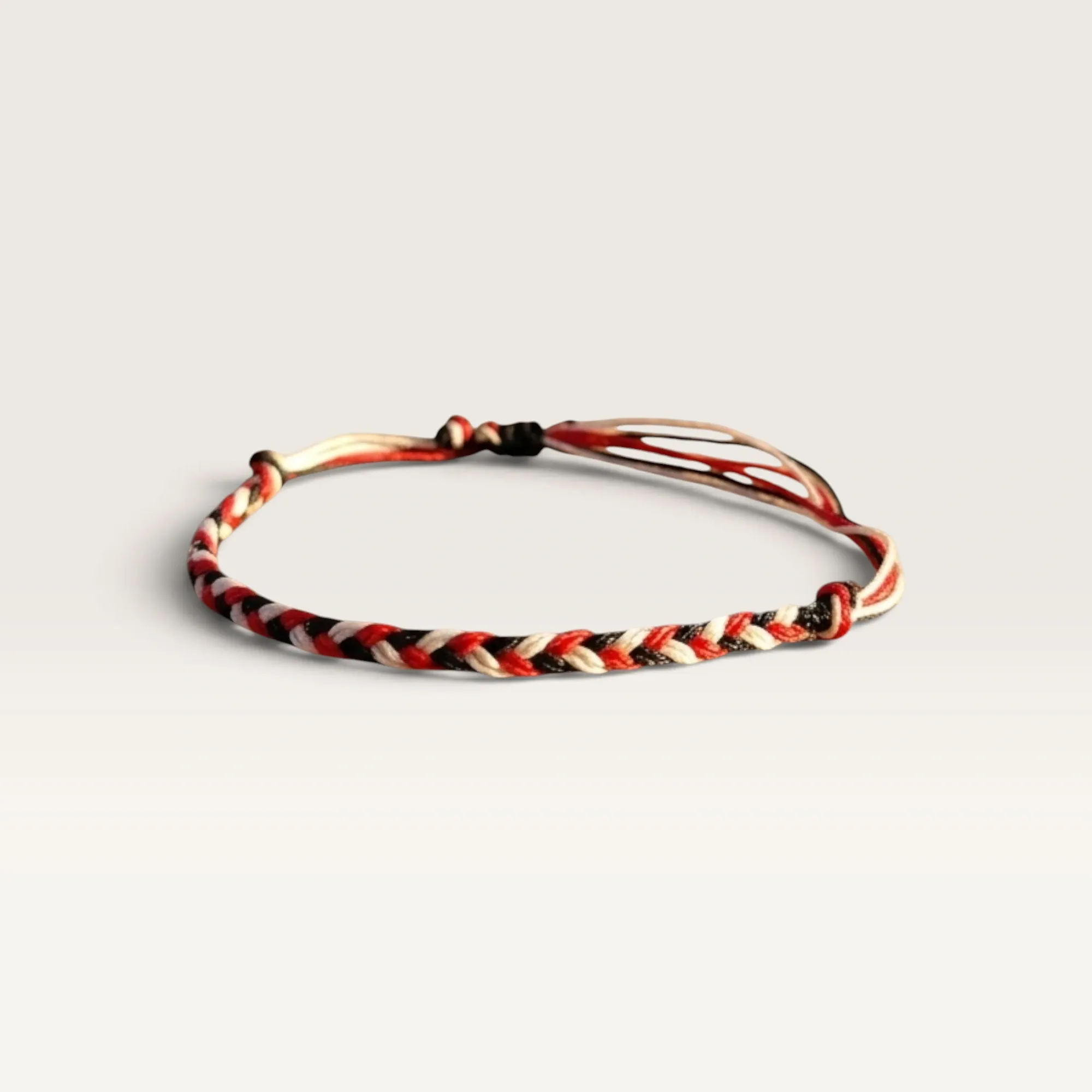 Red Black and White Braided Adjustable Cord Bracelet