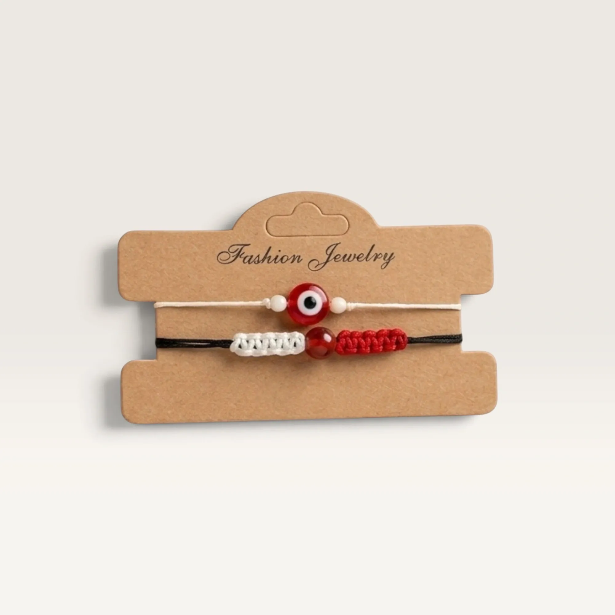White Cord Bracelet Set with Red Bead Detail for Everyday Wear