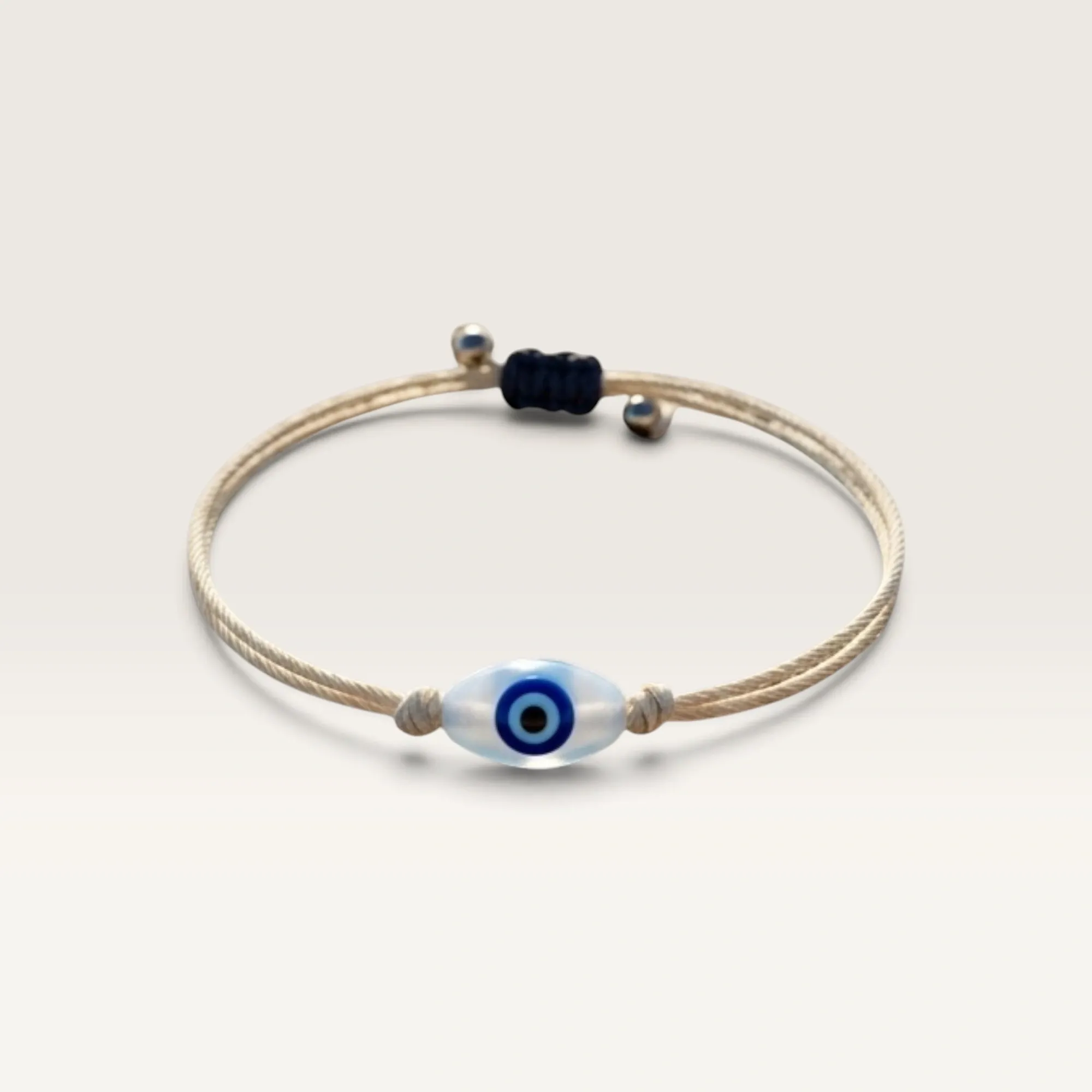 Beige Cord Bracelet with Blue Evil Eye Bead for Everyday Wear