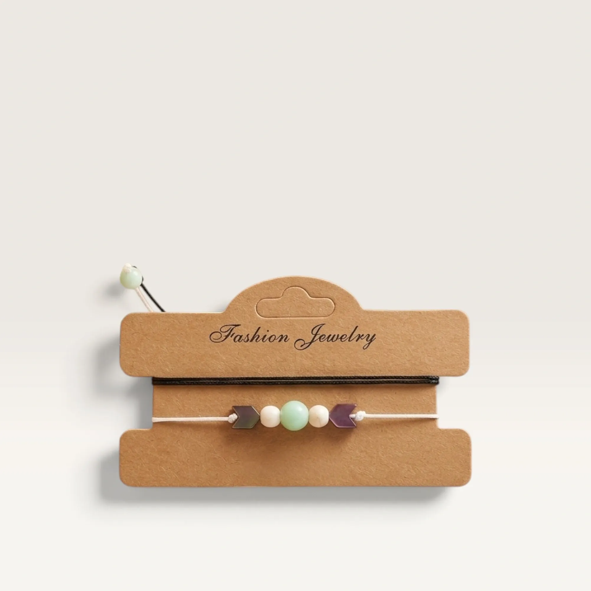 Neutral Cord Bracelet Set with Pearl-Look Beads Handmade and Adjustable