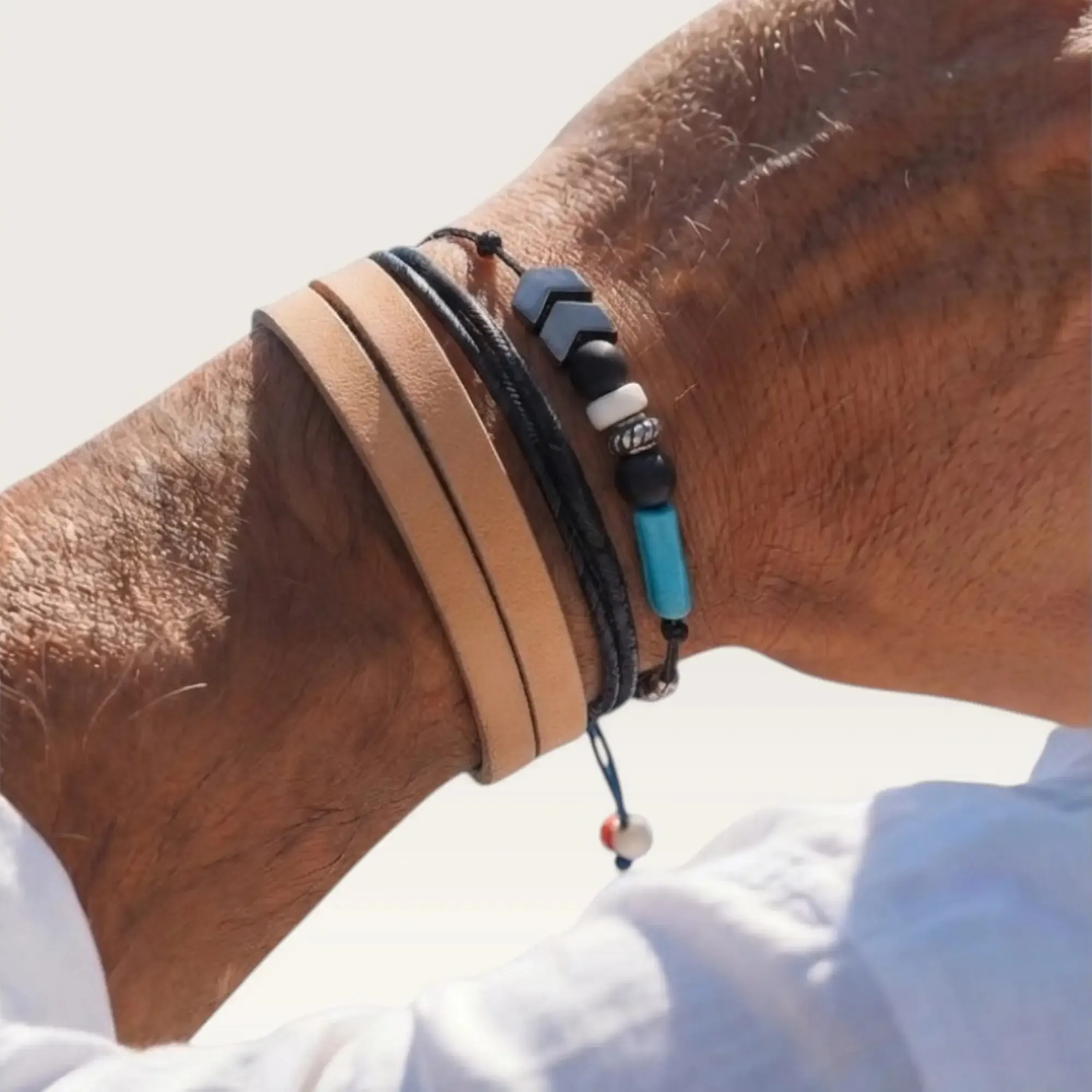 Black and Brown Handmade Bracelet Set with Adjustable Fit