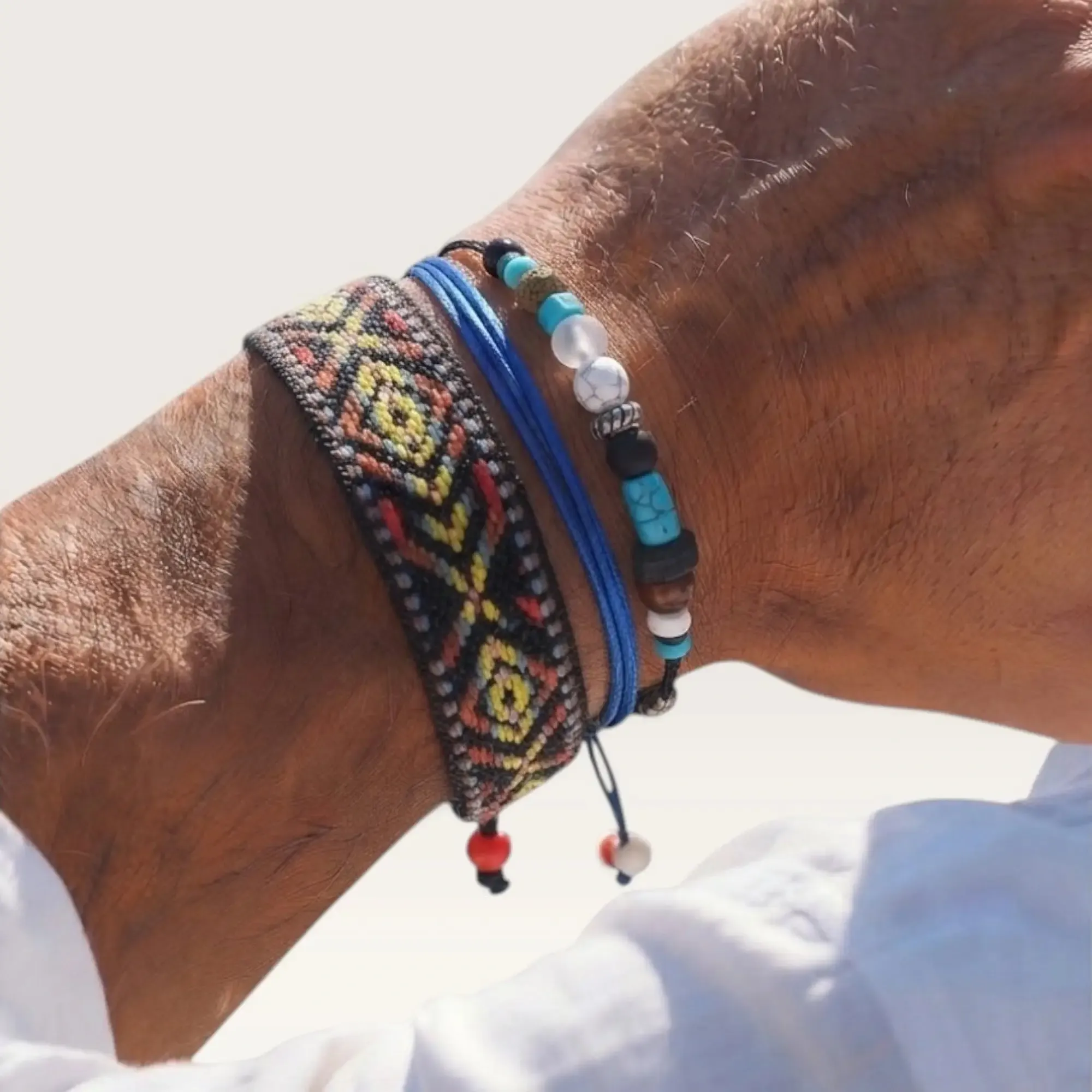 Blue and Multicolor Handmade Bracelet Set for Everyday Wear