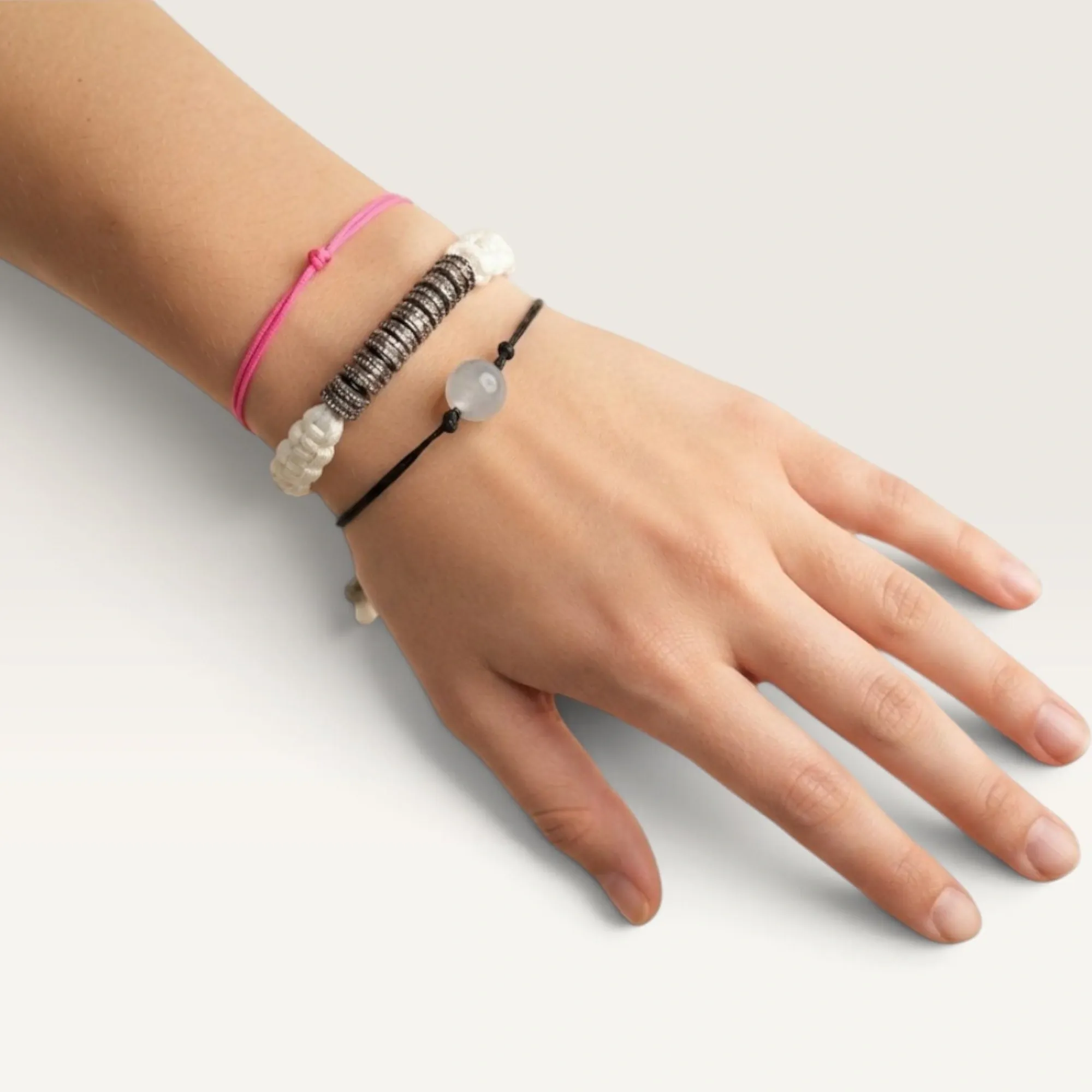 Pink Grey and White Handmade Bracelet Set Handmade and Adjustable