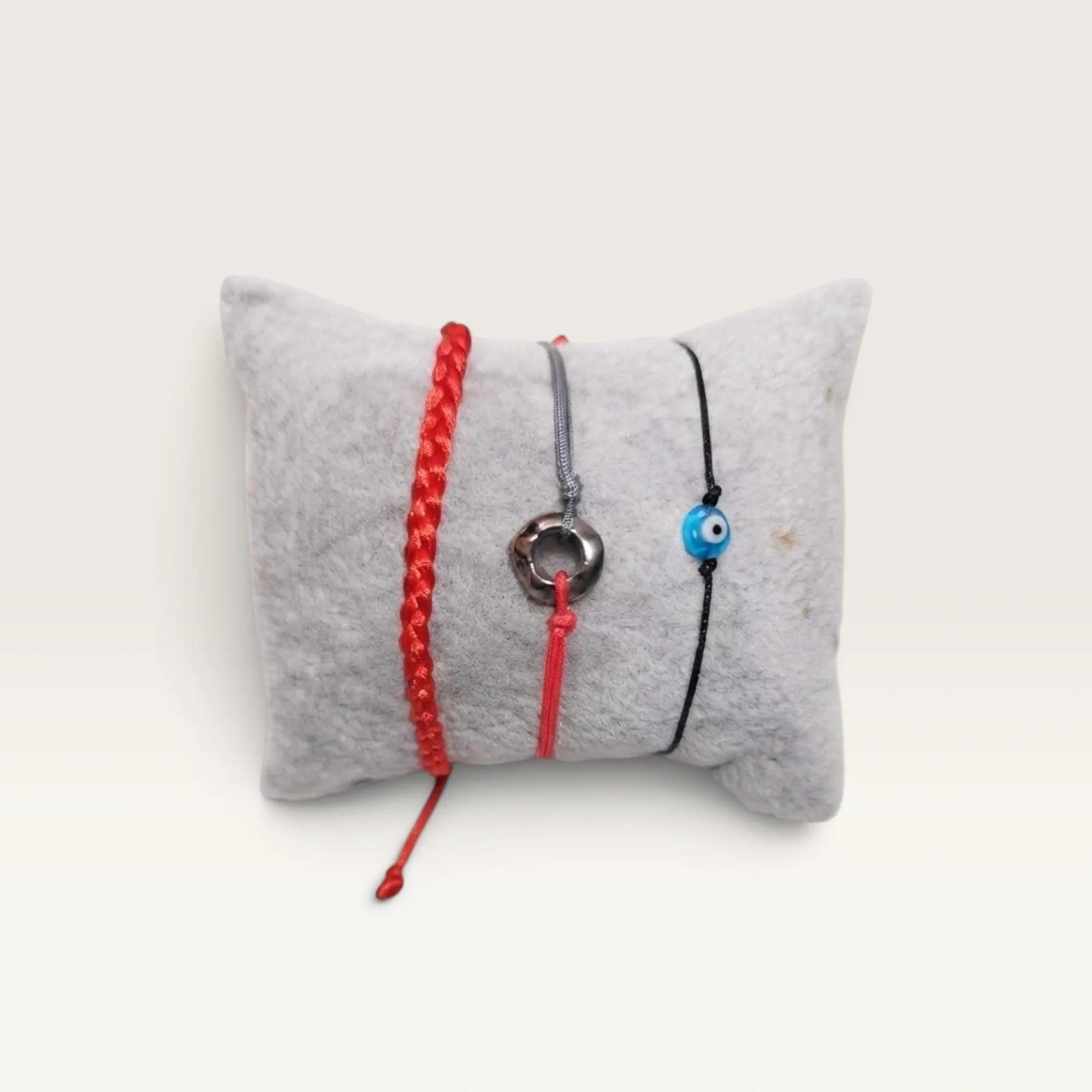 Red Grey and Black Handmade Bracelet Set with Adjustable Fit