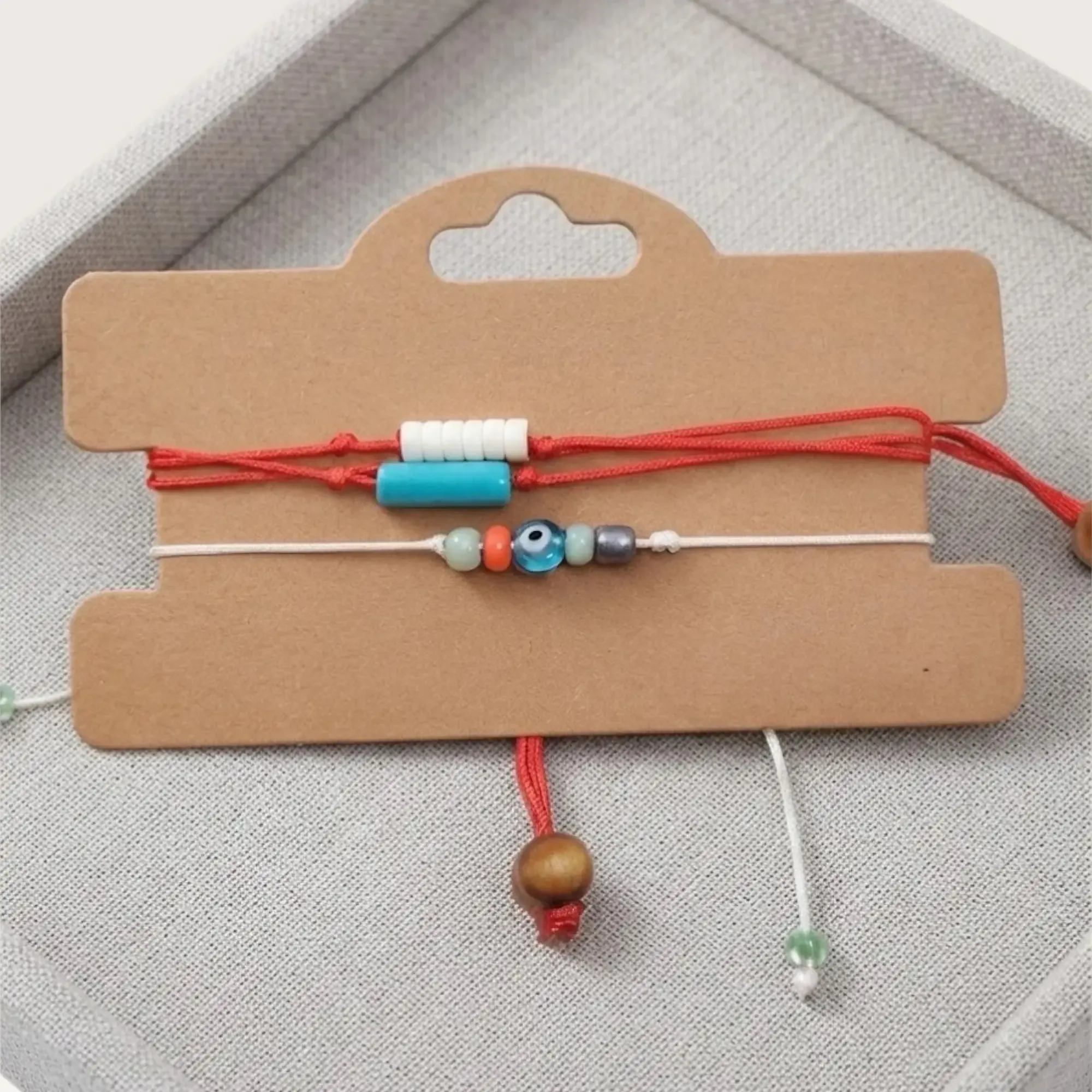 Red Cord Bracelet with Turquoise Cylinder Beads Handmade and Adjustable