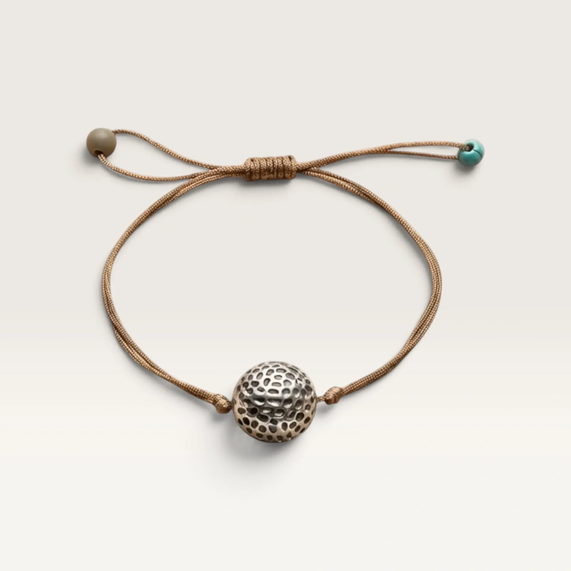Brown Cord Bracelet with Silver-Tone Sphere Bead