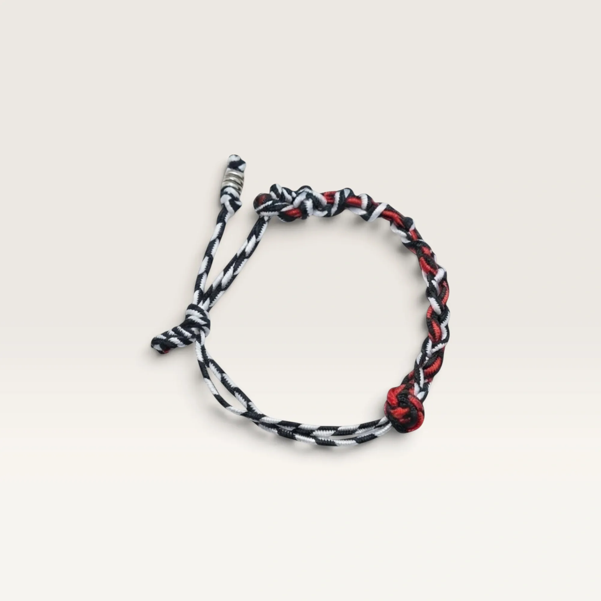 Black White and Red Braided Cord Bracelet Handmade and Adjustable