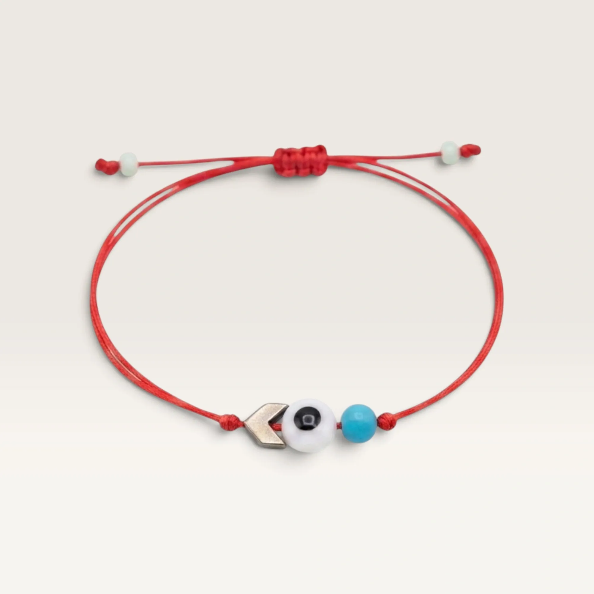 Red Cord Bracelet with Heart and Evil Eye Beads for Everyday Wear