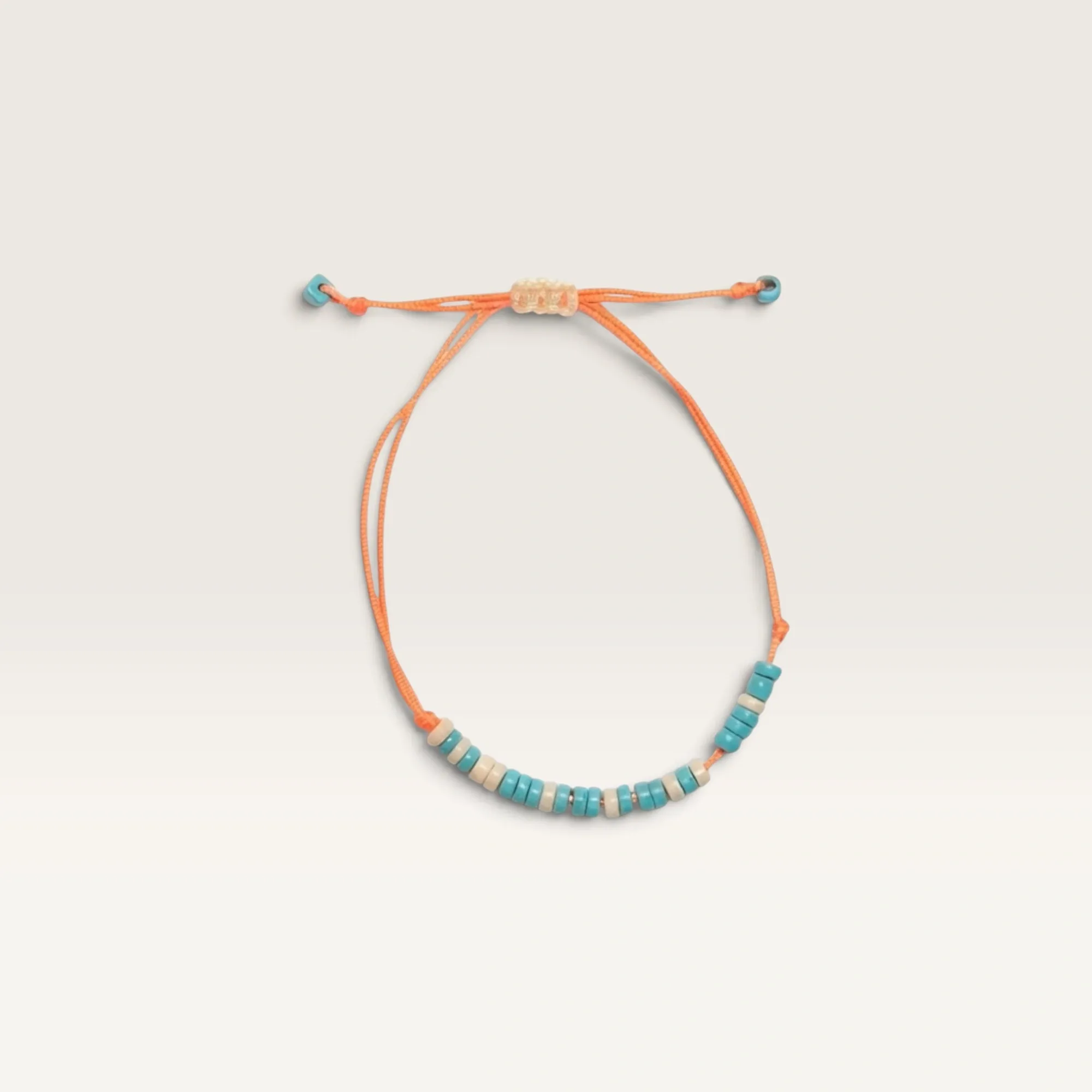 Orange Cord Bracelet with Turquoise Bead Row for Everyday Wear