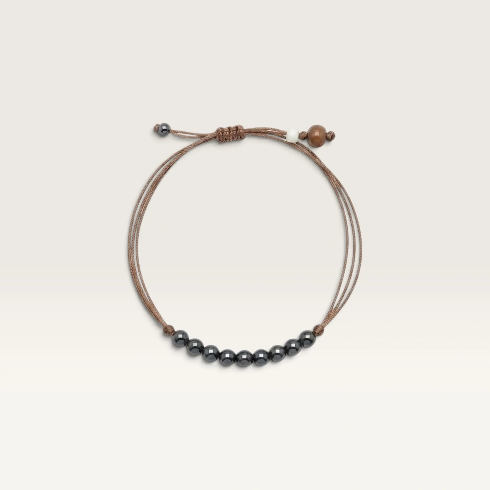 Brown Cord Bracelet with Dark Bead Row Handmade and Adjustable