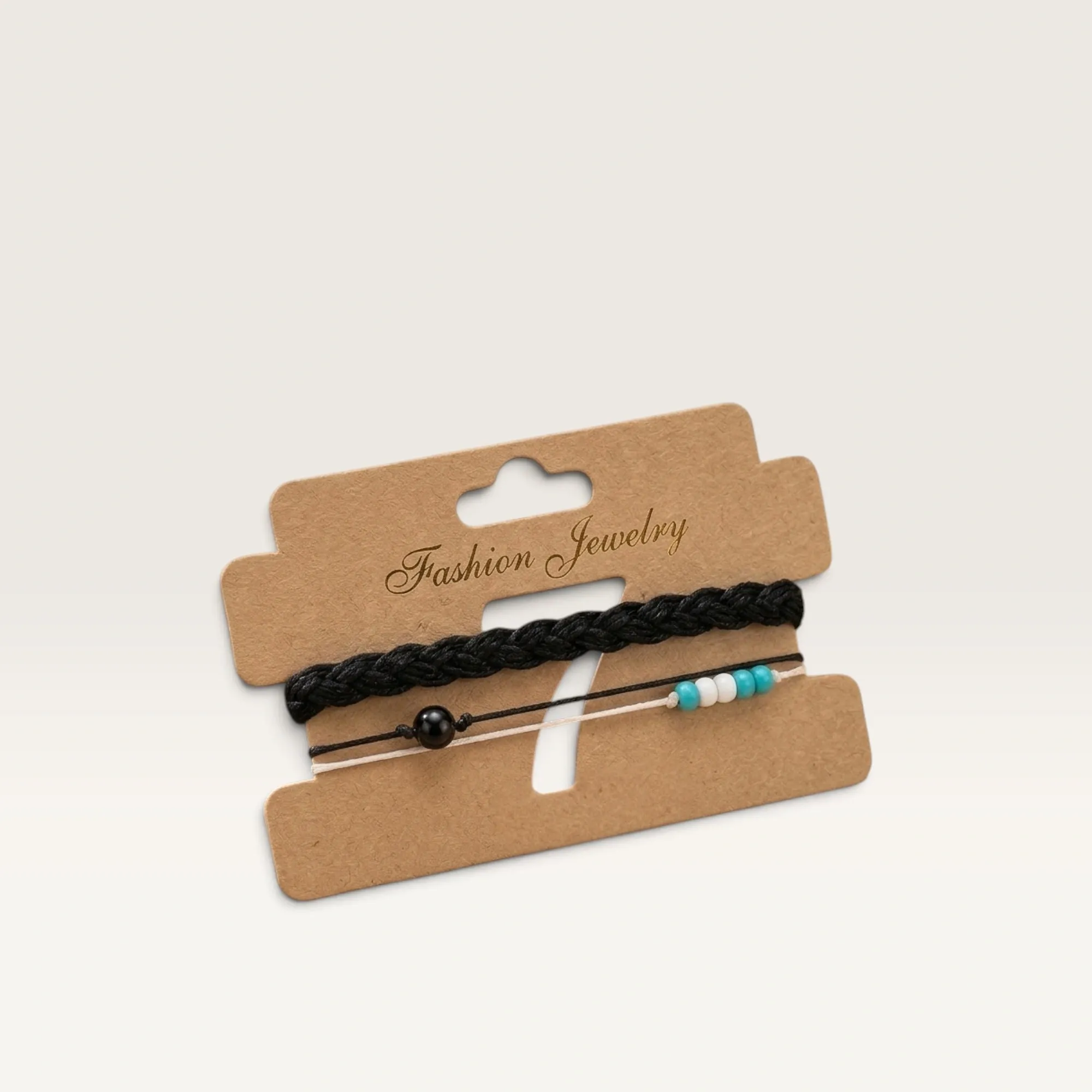 Black Braided Bracelet Set with Turquoise Beads for Everyday Wear