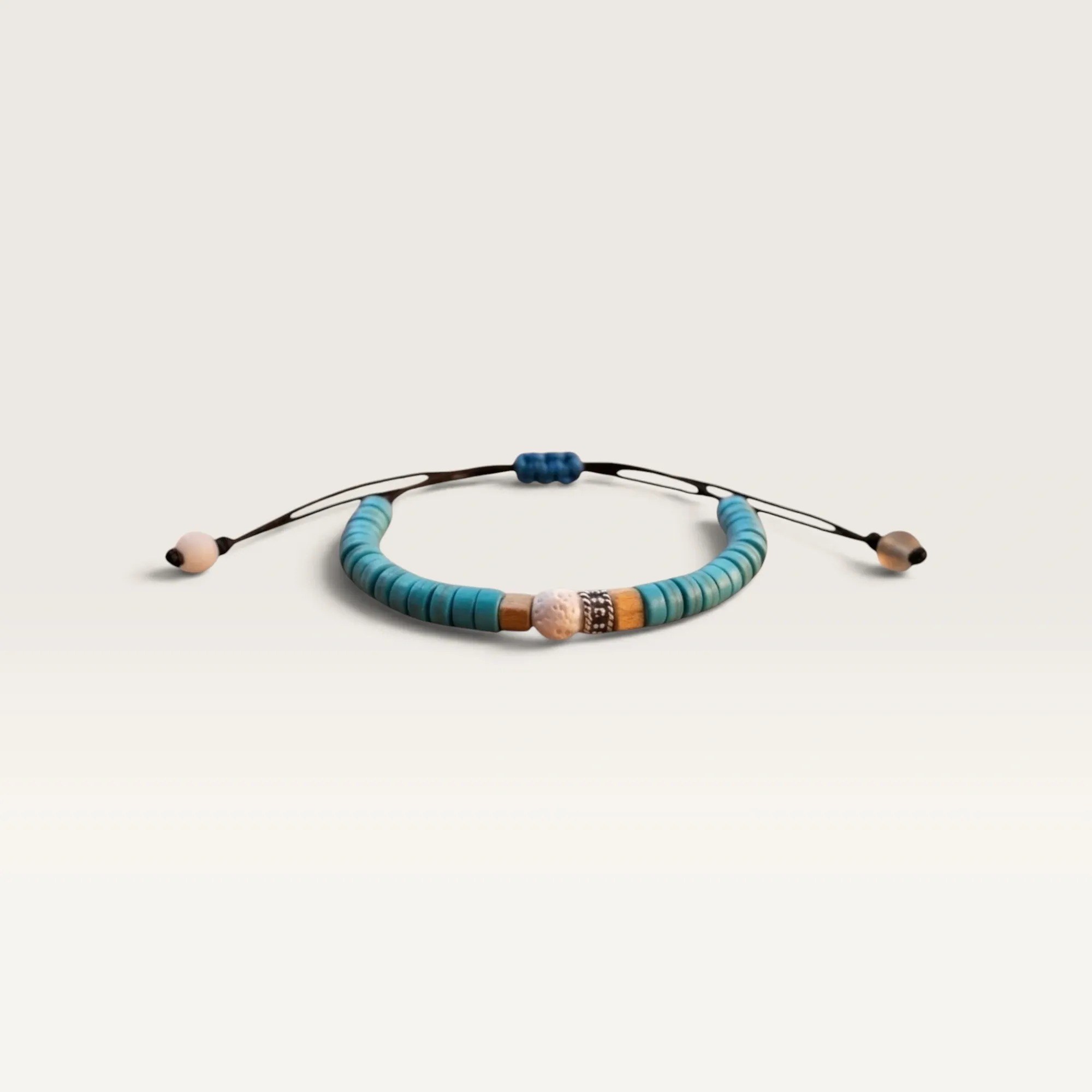 Black Cord Bracelet with Turquoise Wrap Detail with Adjustable Fit