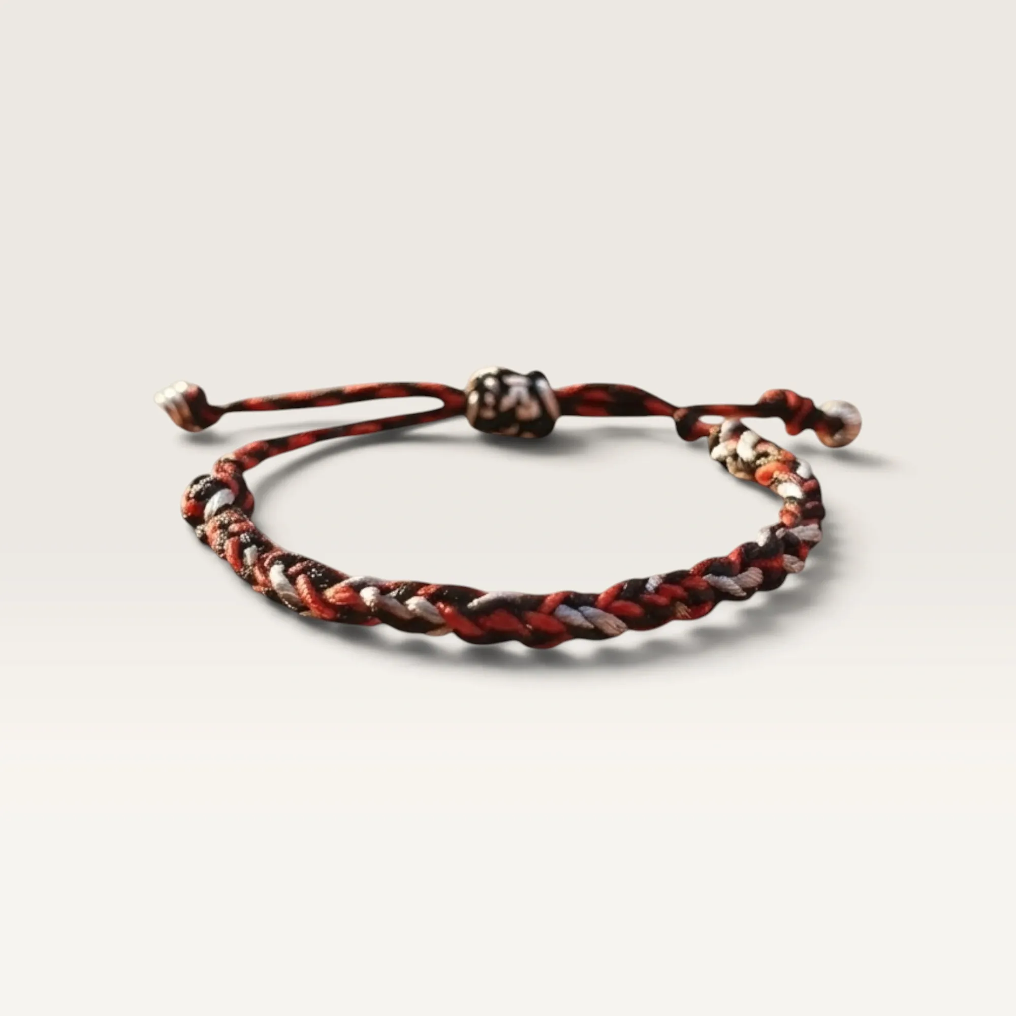 Black Red and White Braided Cord Bracelet Handmade and Adjustable