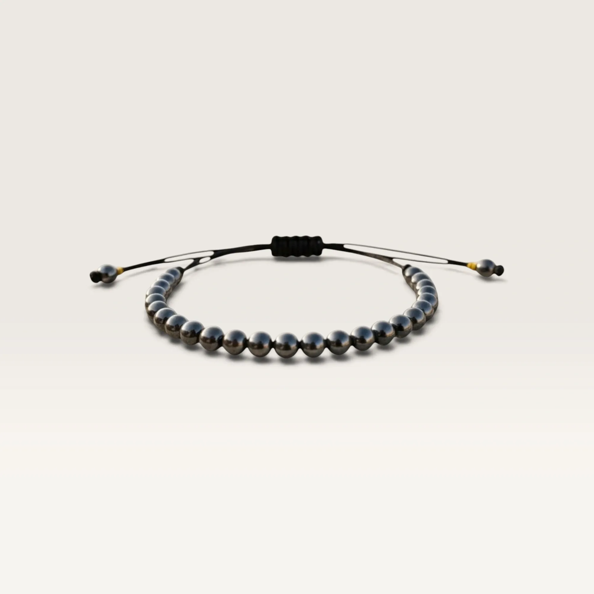 Black Cord Bracelet with Grey Bead Row with Adjustable Fit