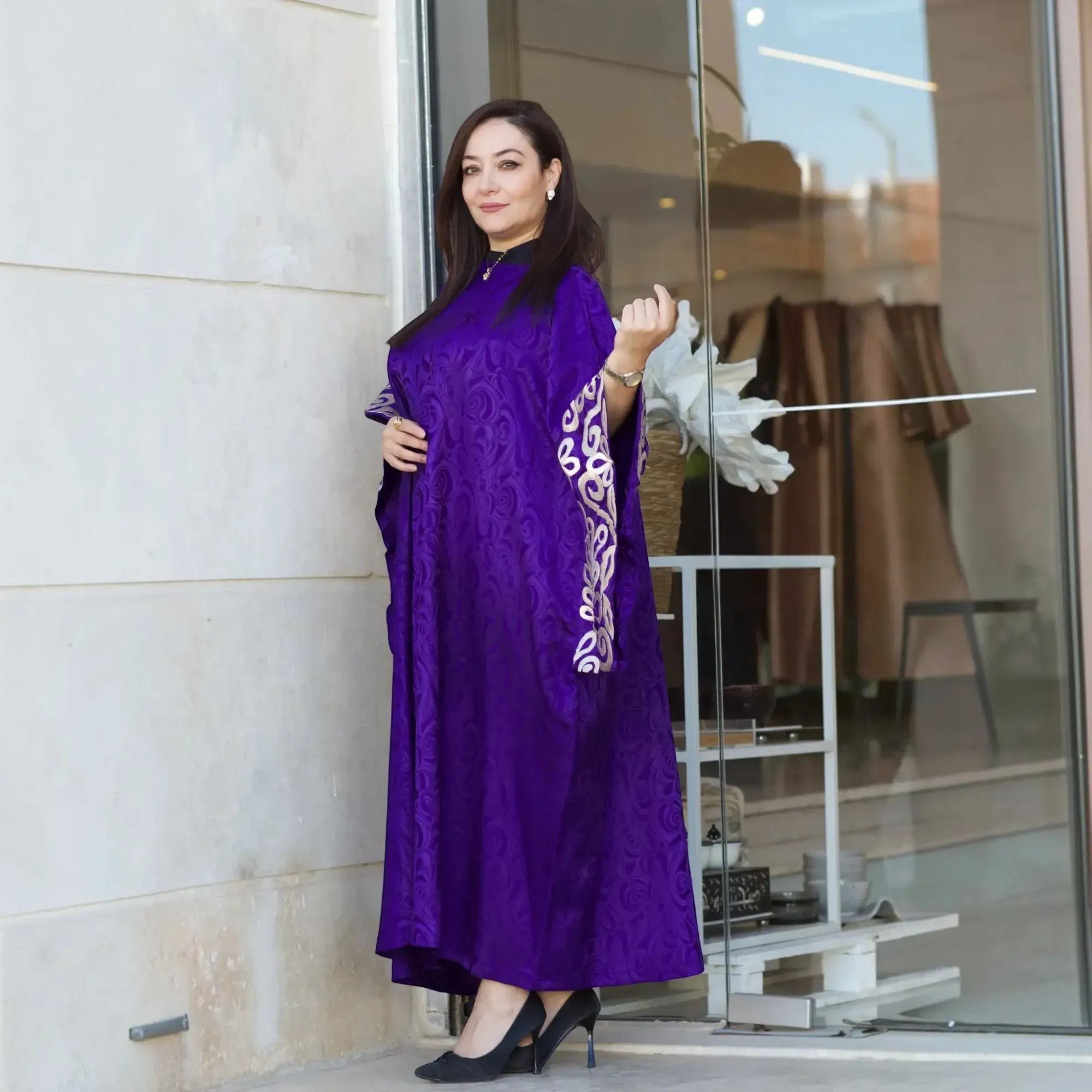 Mauve Jakarta Dress with Elegant Silver Embroidery
