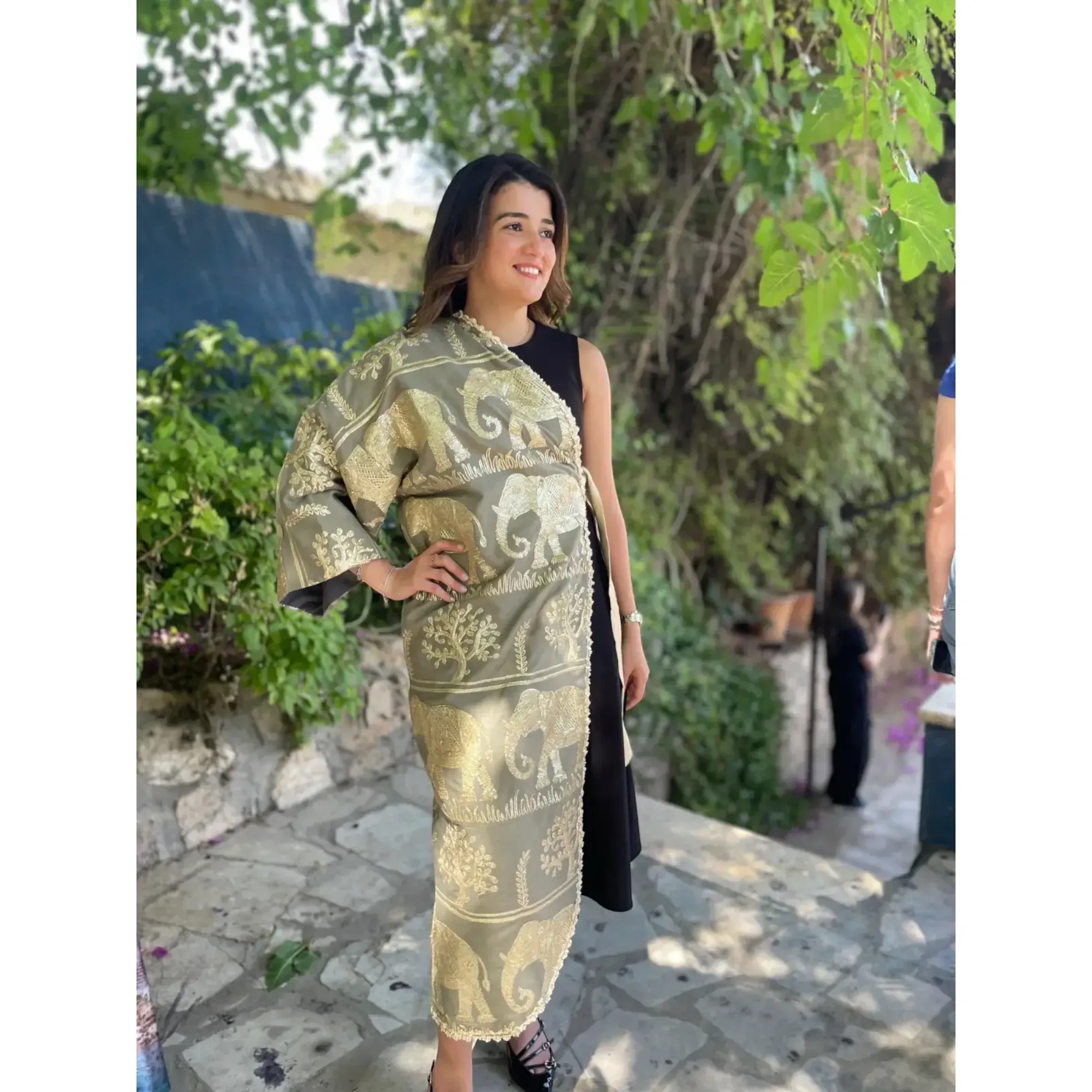 Kasab Half Jacket with Artistic Elephant Motif