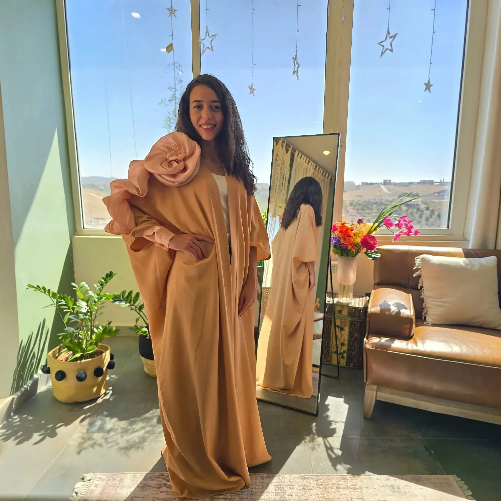 Floral Linen Abaya with Statement Print and Flowing Cut