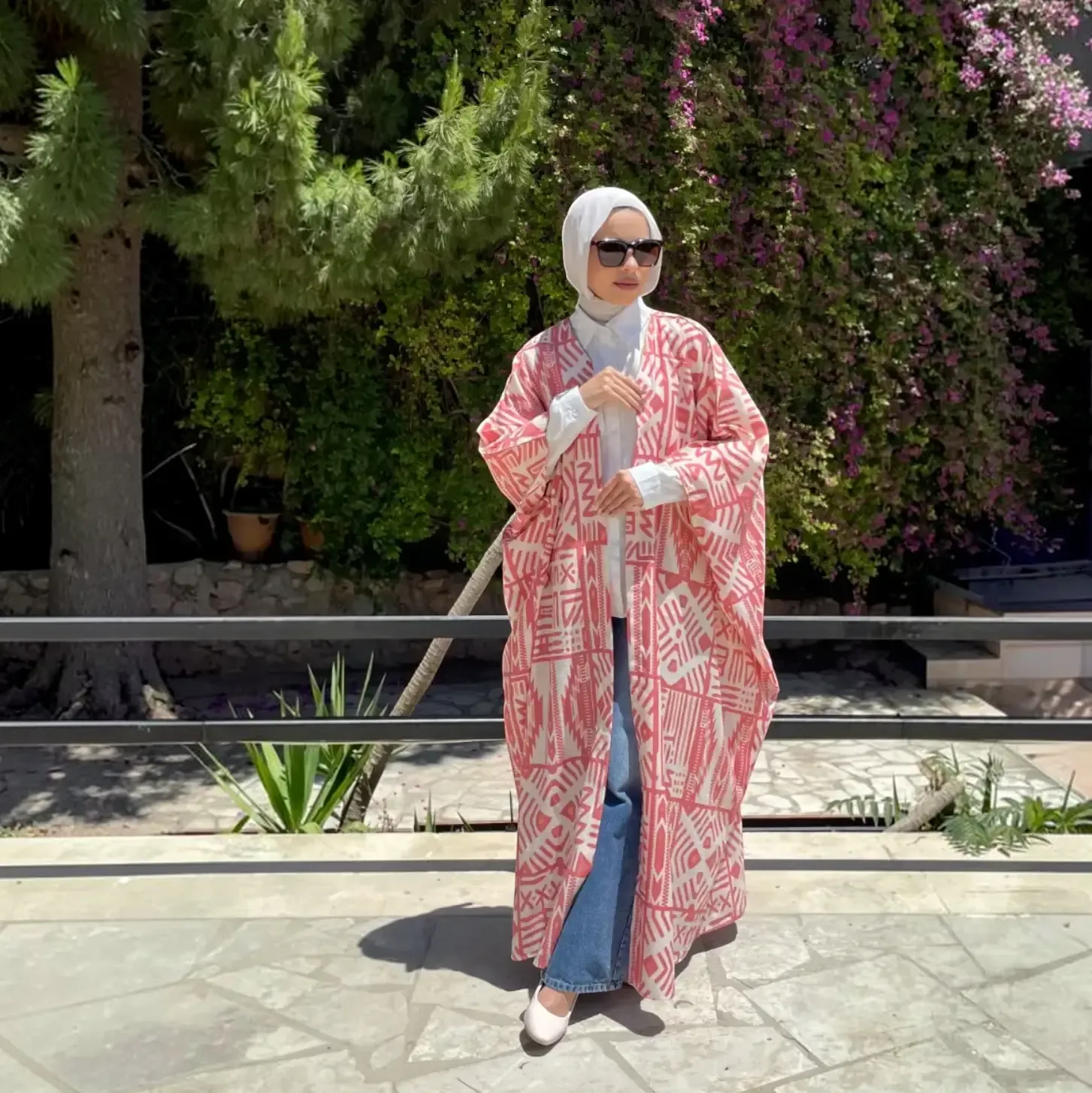 Open Kimono with Bold Colorful Geometric Pattern