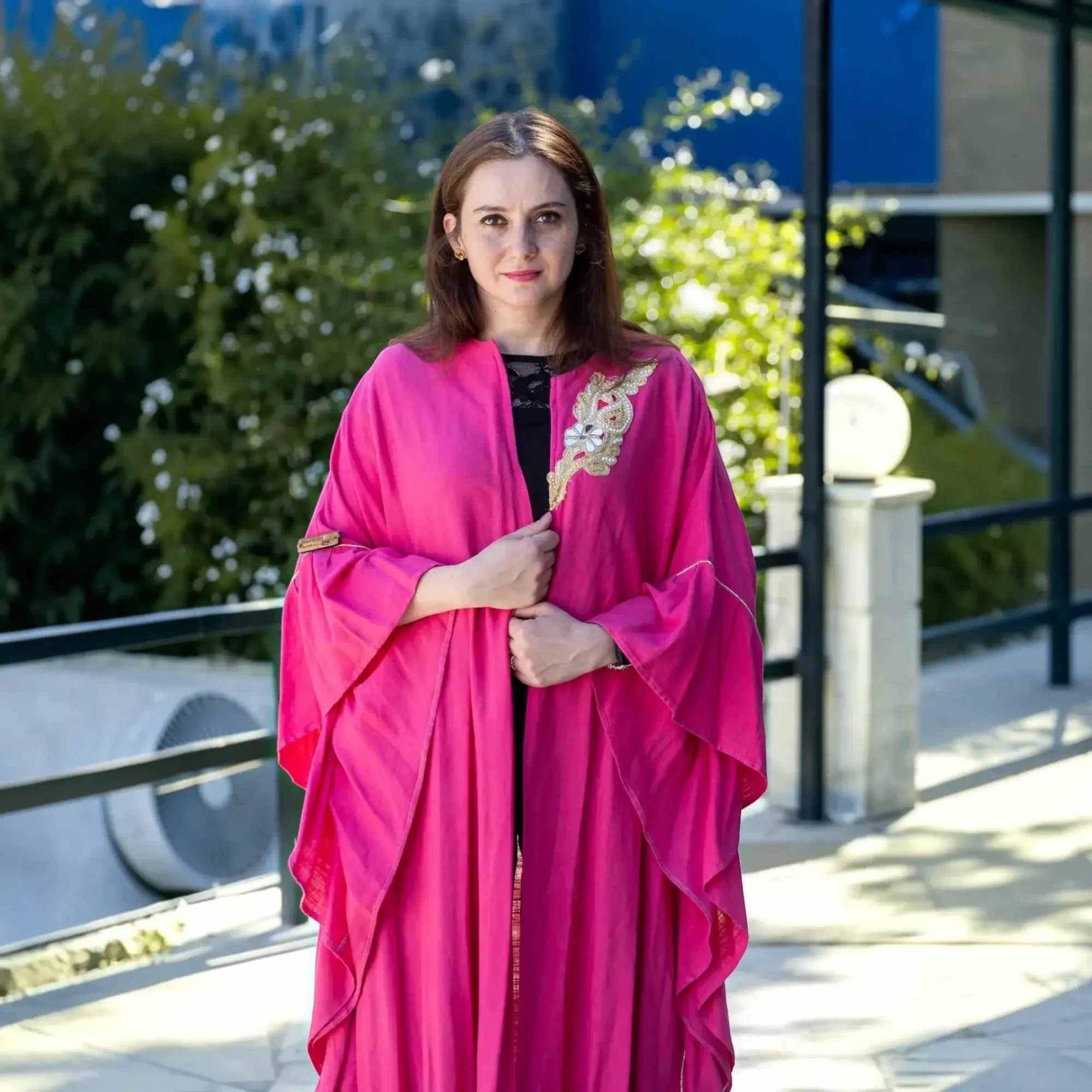 Fuchsia Cotton Flowing Abaya with Ruffled Trim